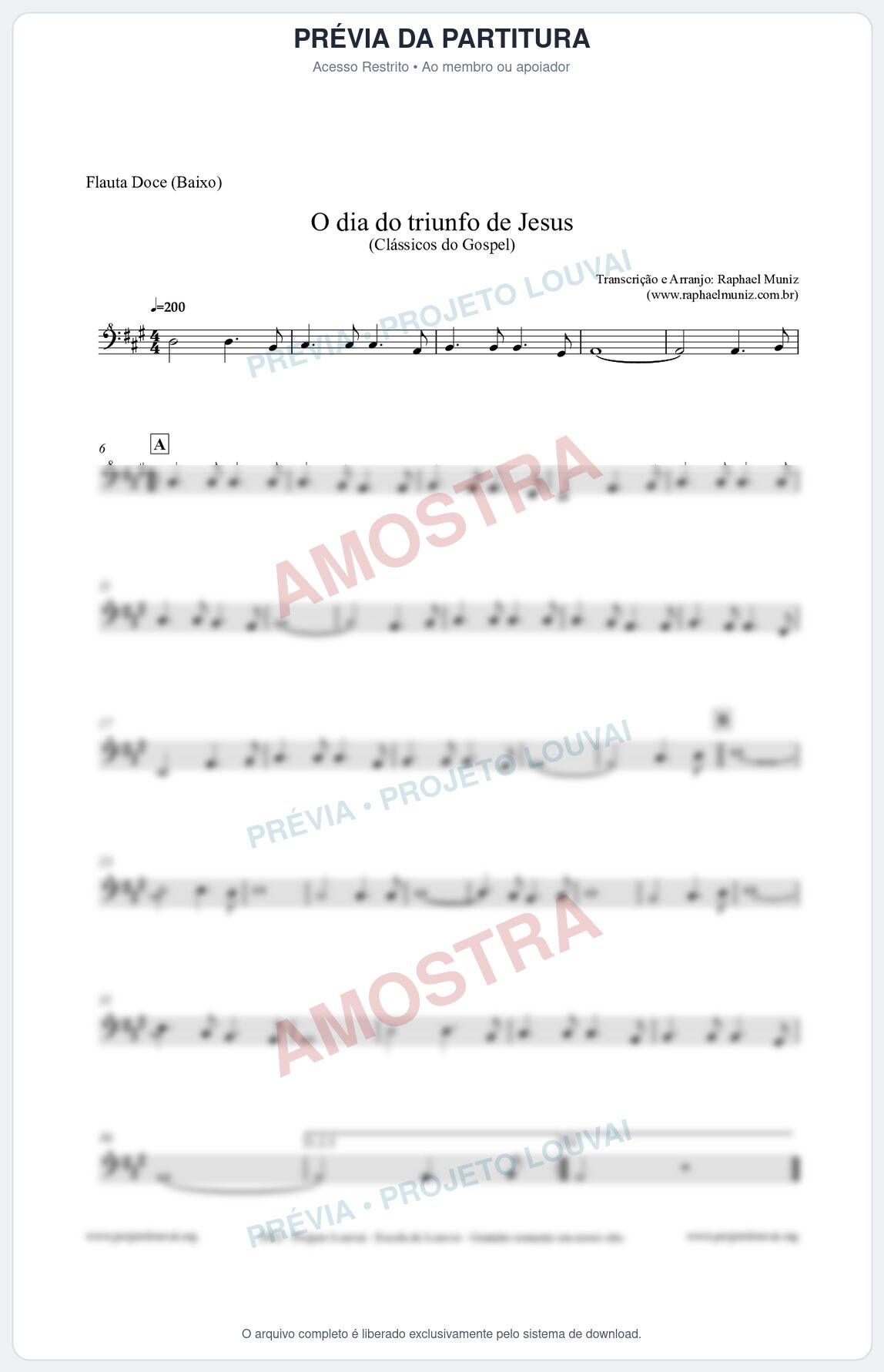 Prévia protegida da primeira página da partitura Partitura para Flauta Doce (Baixo) - O dia do triunfo de Jesus - Harpa Cristã nº48 - Clássicos do Gospel