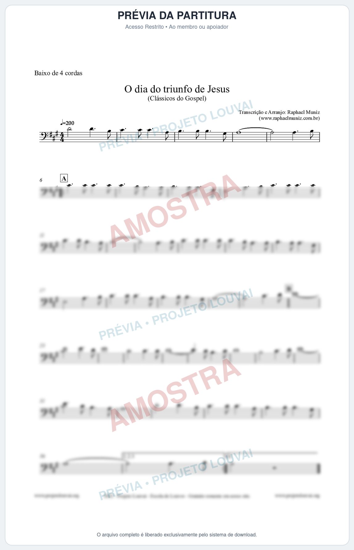 Prévia protegida da primeira página da partitura Partitura para Baixo de 4 cordas - O dia do triunfo de Jesus - Harpa Cristã nº48 - Clássicos do Gospel
