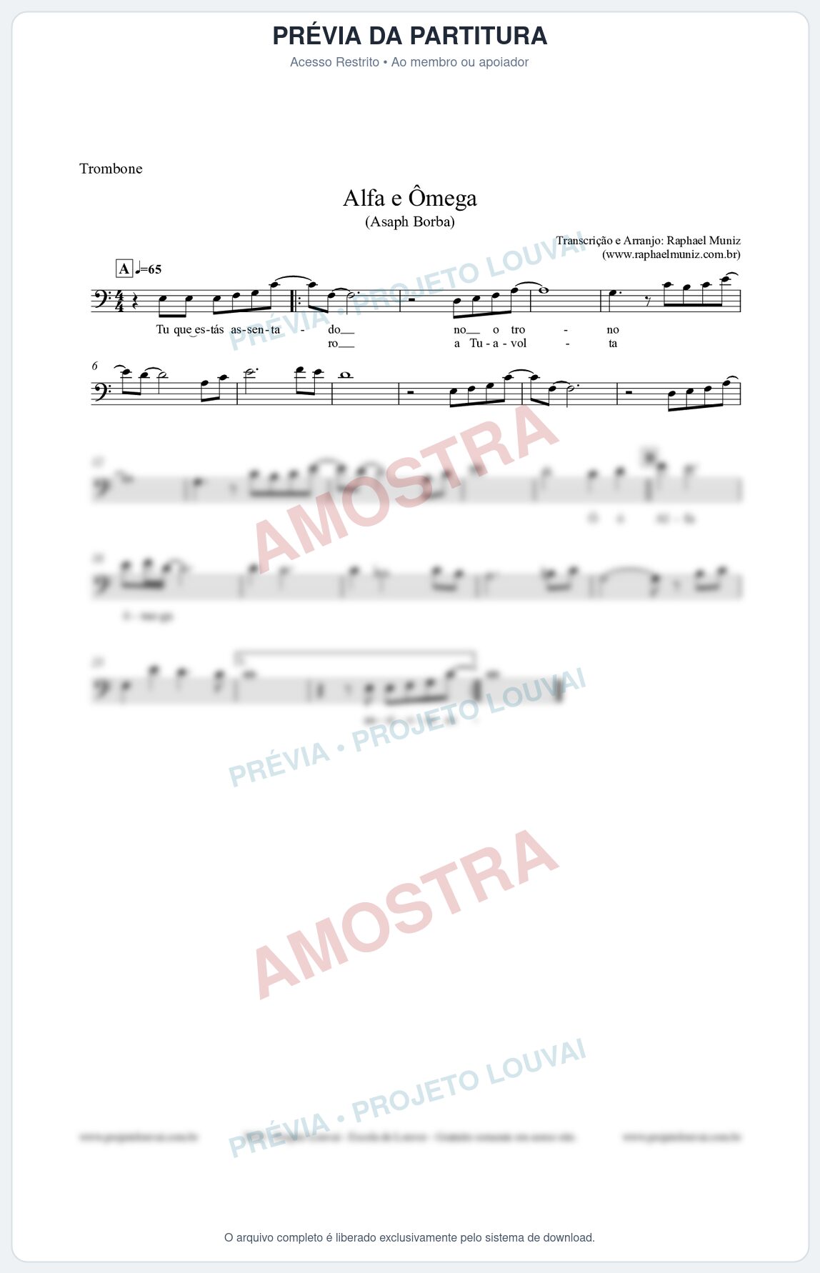 Prévia protegida da primeira página da partitura Partitura para Trombone - Alfa e Ômega - Asaph Borba