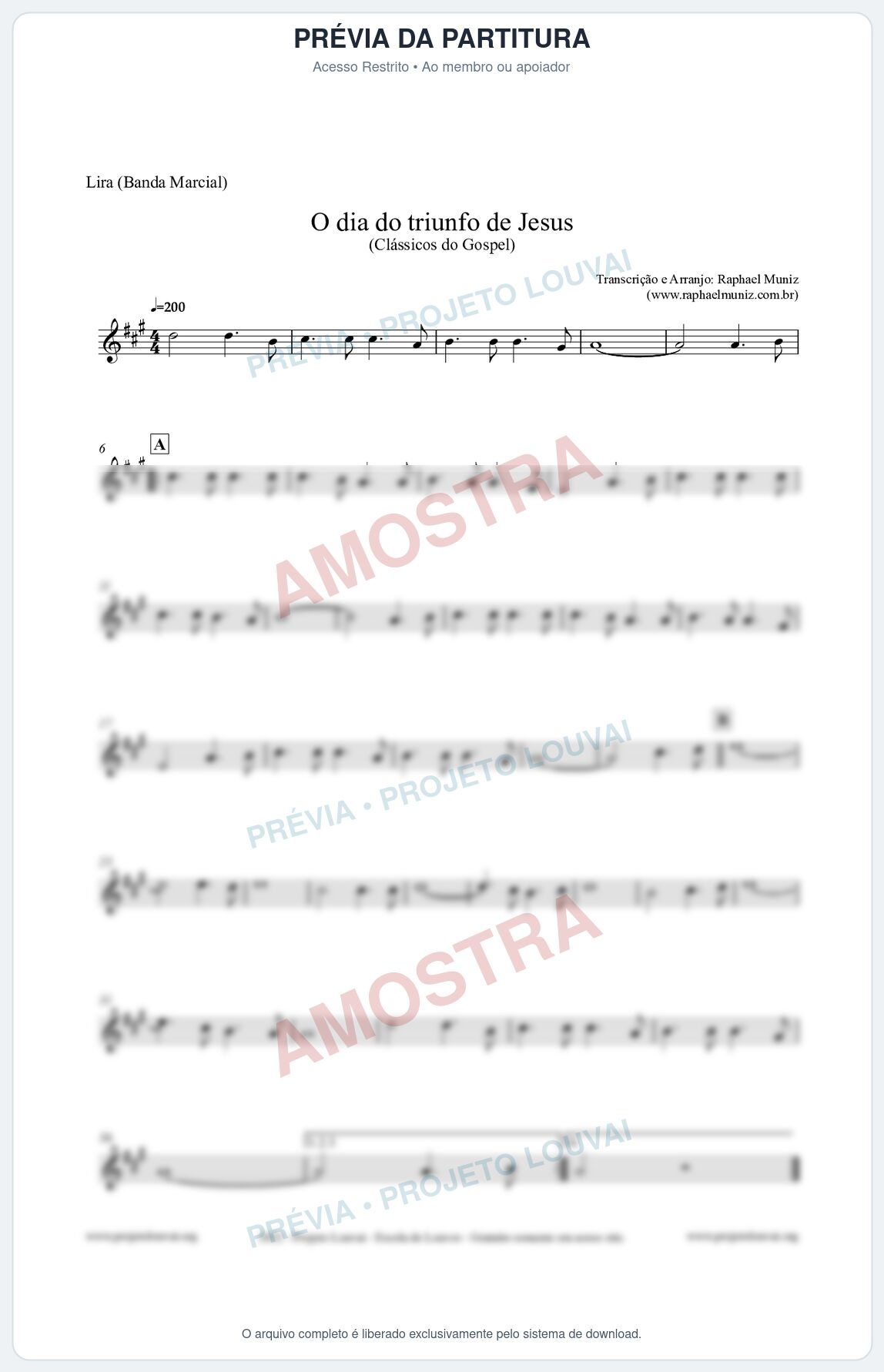 Prévia protegida da primeira página da partitura Partitura para Lira (Banda Marcial) - O dia do triunfo de Jesus - Harpa Cristã nº48 - Clássicos do Gospel
