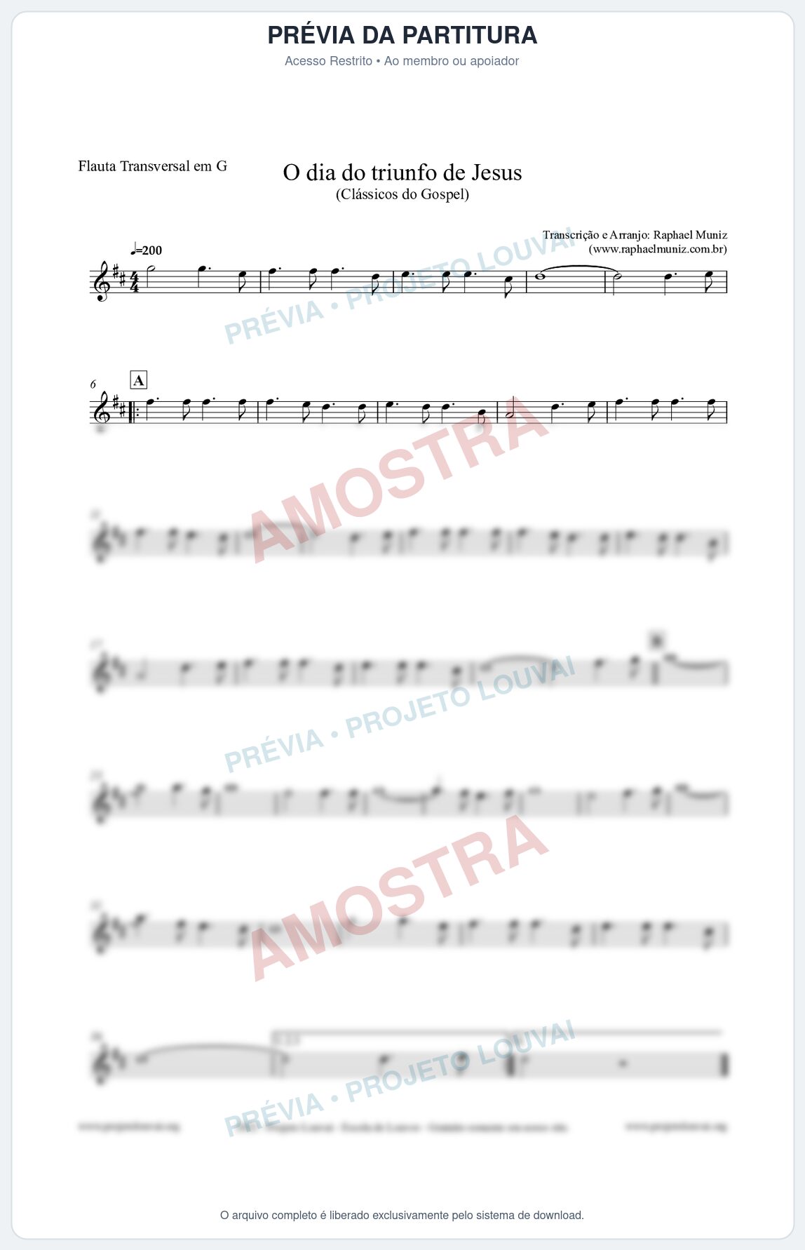 Prévia protegida da primeira página da partitura Partitura para Flauta Transversal em G - O dia do triunfo de Jesus - Harpa Cristã nº48 - Clássicos do Gospel
