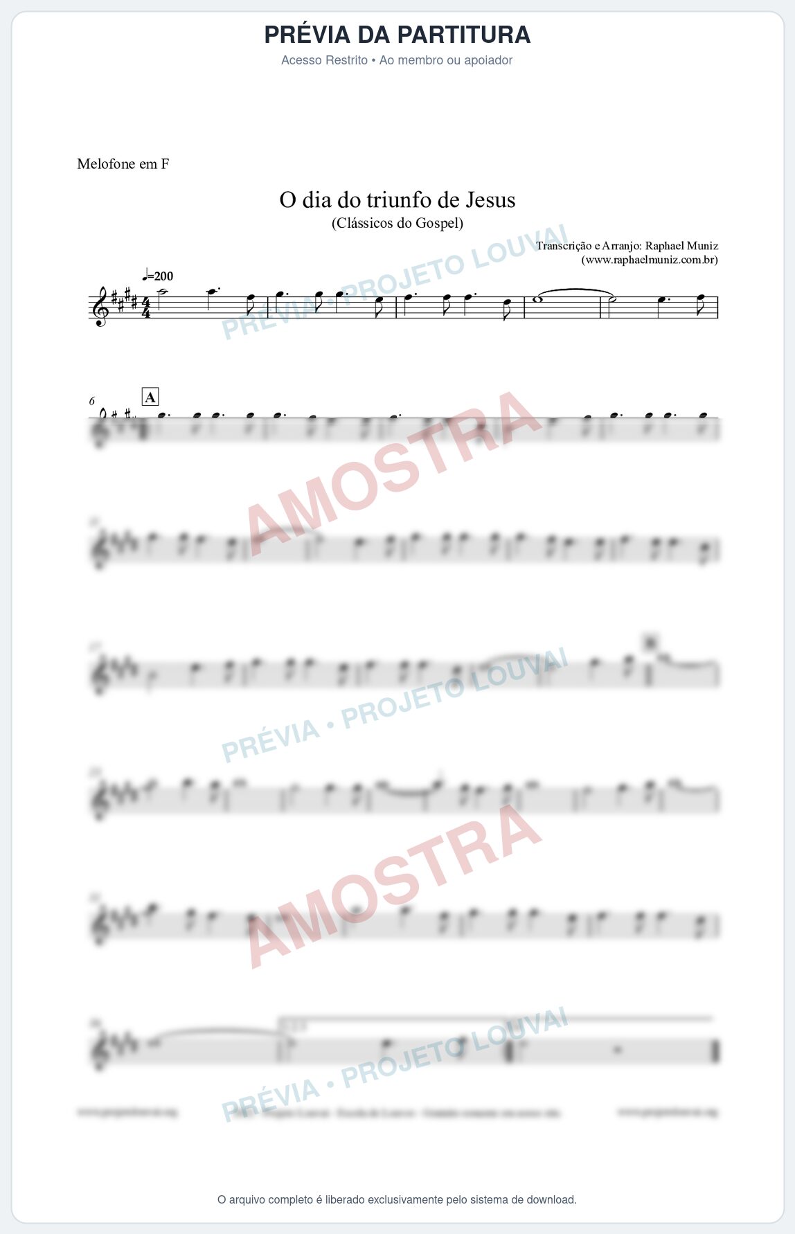 Prévia protegida da primeira página da partitura Partitura para Melofone em F - O dia do triunfo de Jesus - Harpa Cristã nº48 - Clássicos do Gospel