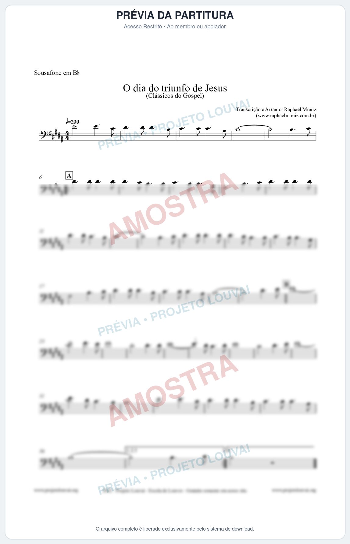 Prévia protegida da primeira página da partitura Partitura para Sousafone em Bb - O dia do triunfo de Jesus - Harpa Cristã nº48 - Clássicos do Gospel