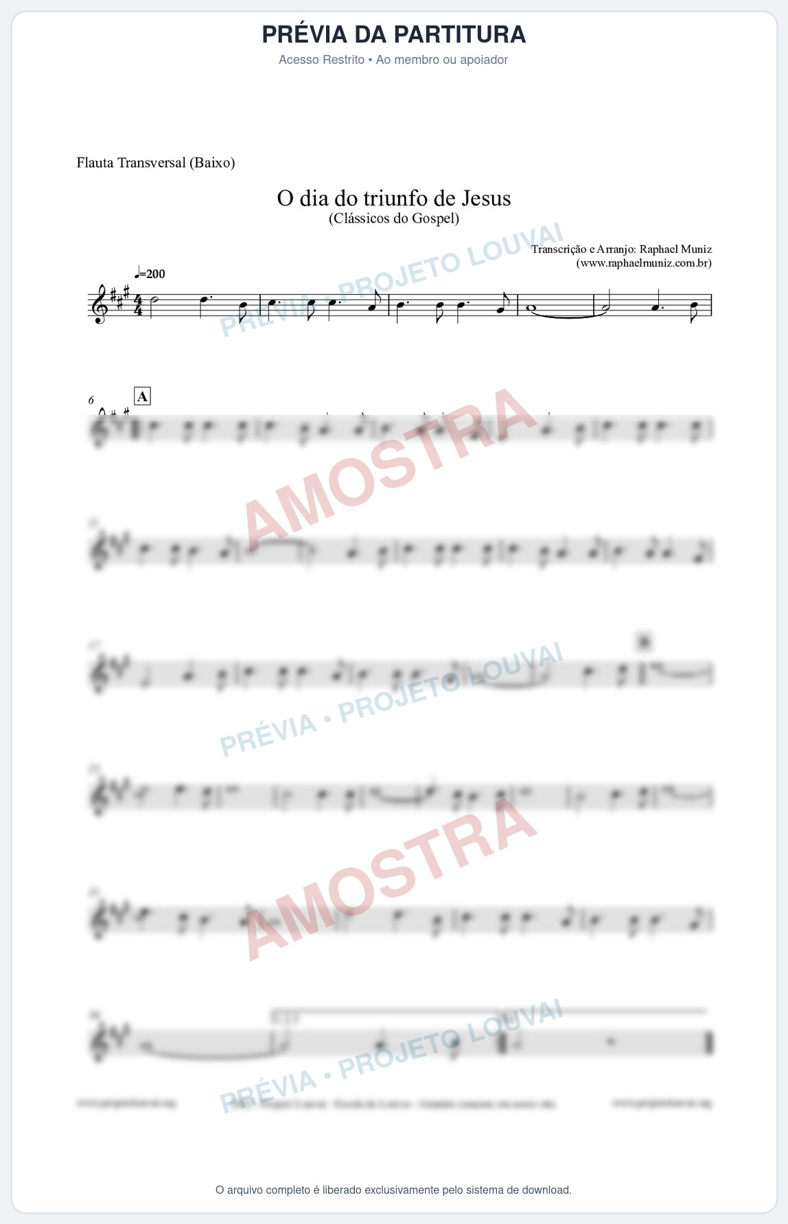 Prévia protegida da primeira página da partitura Partitura para Flauta Transversal (Baixo) - O dia do triunfo de Jesus - Harpa Cristã nº48 - Clássicos do Gospel
