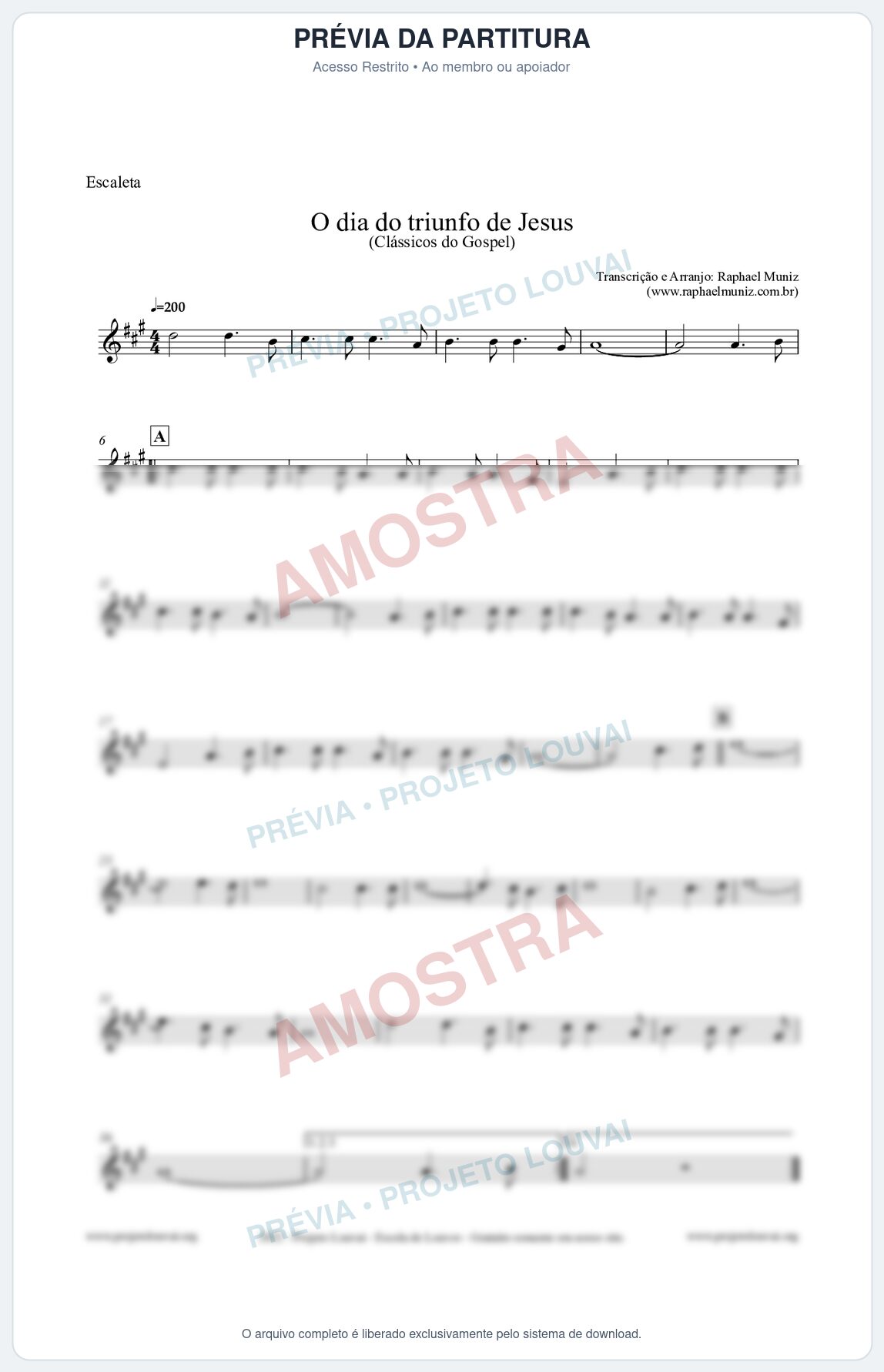 Prévia protegida da primeira página da partitura Partitura para Escaleta - O dia do triunfo de Jesus - Harpa Cristã nº48 - Clássicos do Gospel