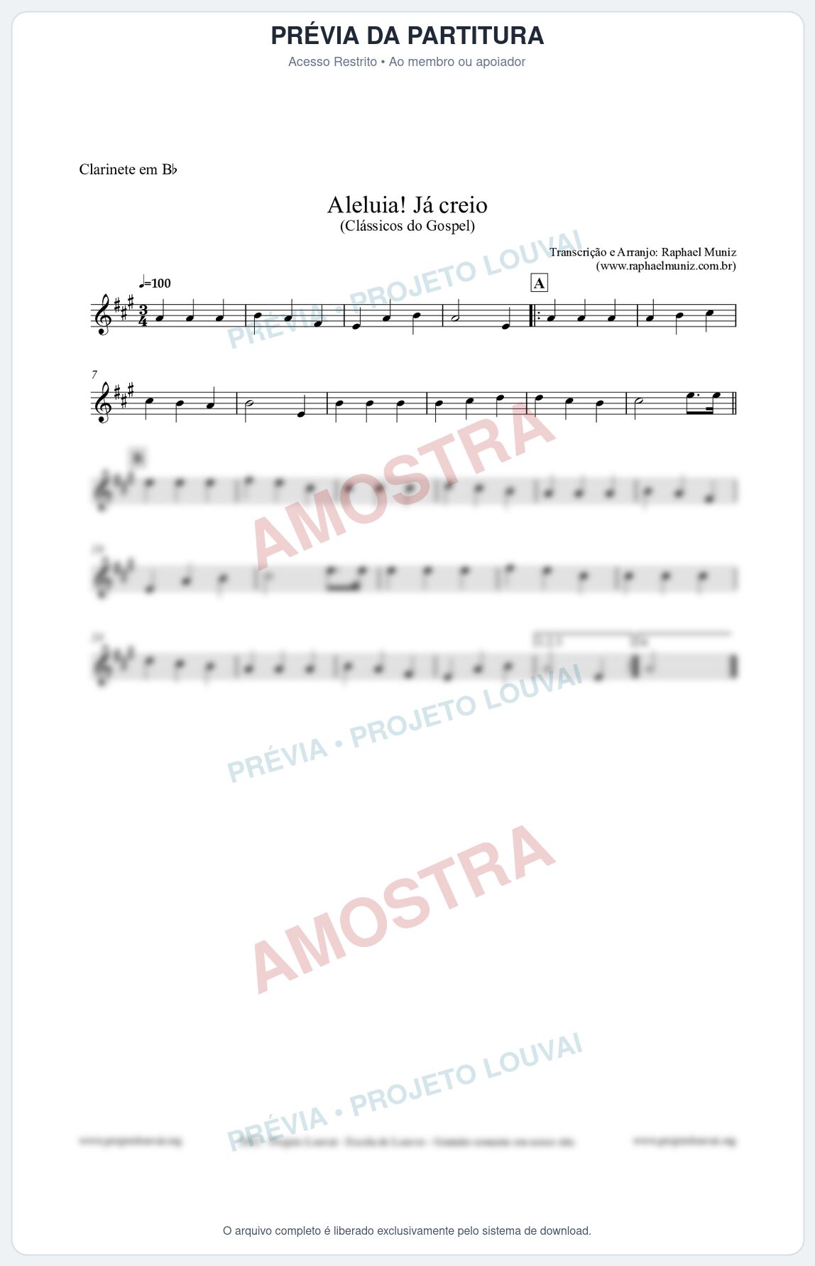 Prévia protegida da primeira página da partitura Partitura para Clarinete em Bb - Aleluia! Já creio - Harpa Cristã nº49 - Clássicos do Gospel