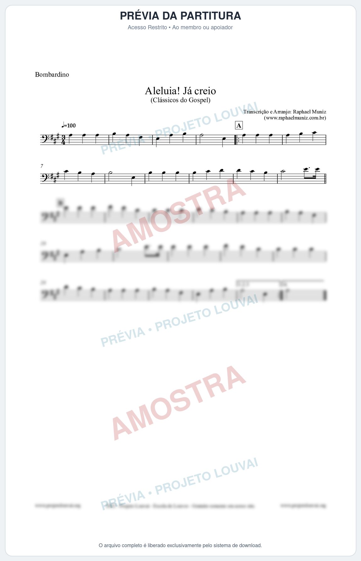 Prévia protegida da primeira página da partitura Partitura para Bombardino - Aleluia! Já creio - Harpa Cristã nº49 - Clássicos do Gospel