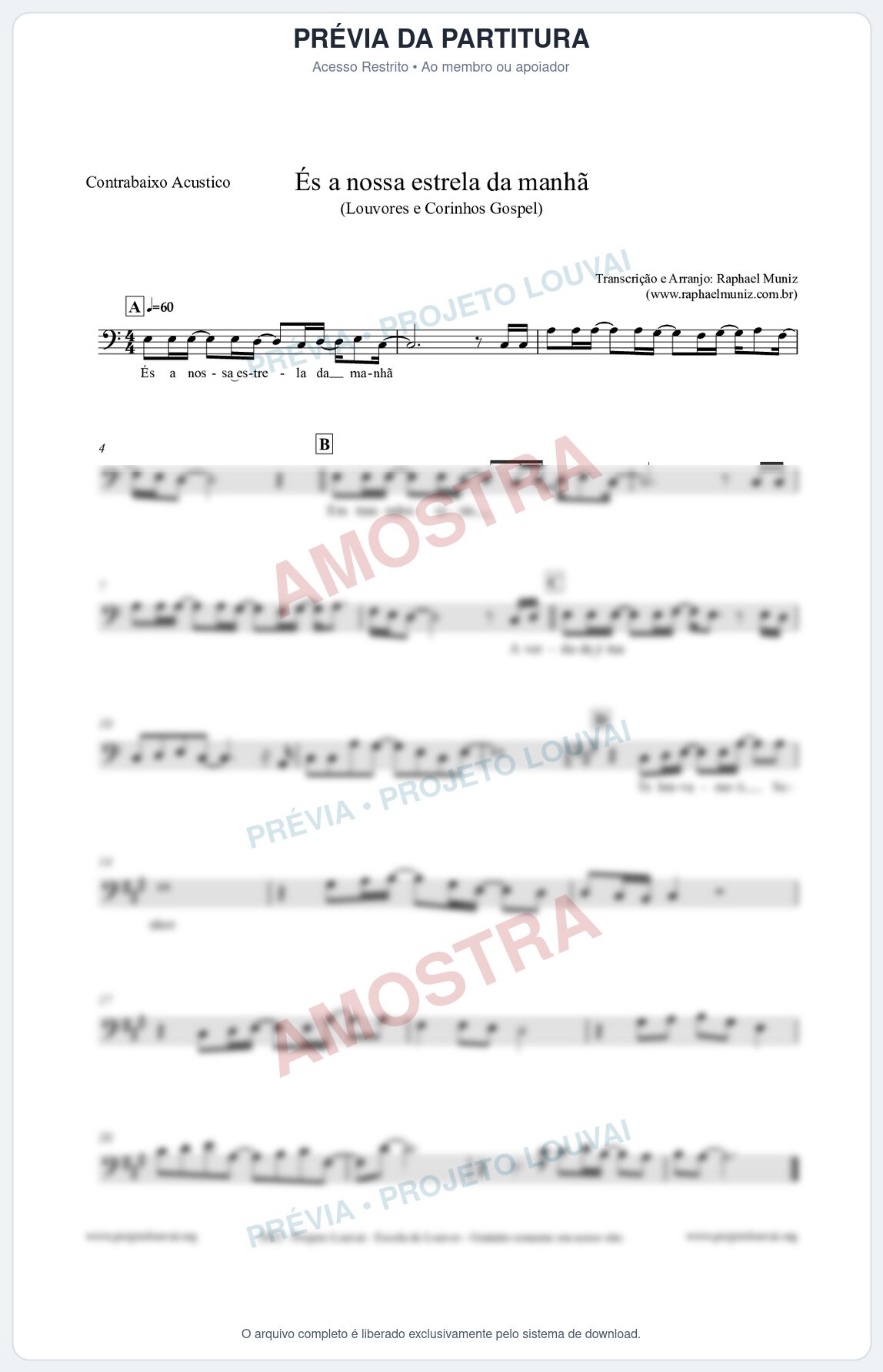 Prévia protegida da primeira página da partitura Partitura para Contrabaixo Acústico - És a nossa estrela da manhã - Louvores e Corinhos Gospel