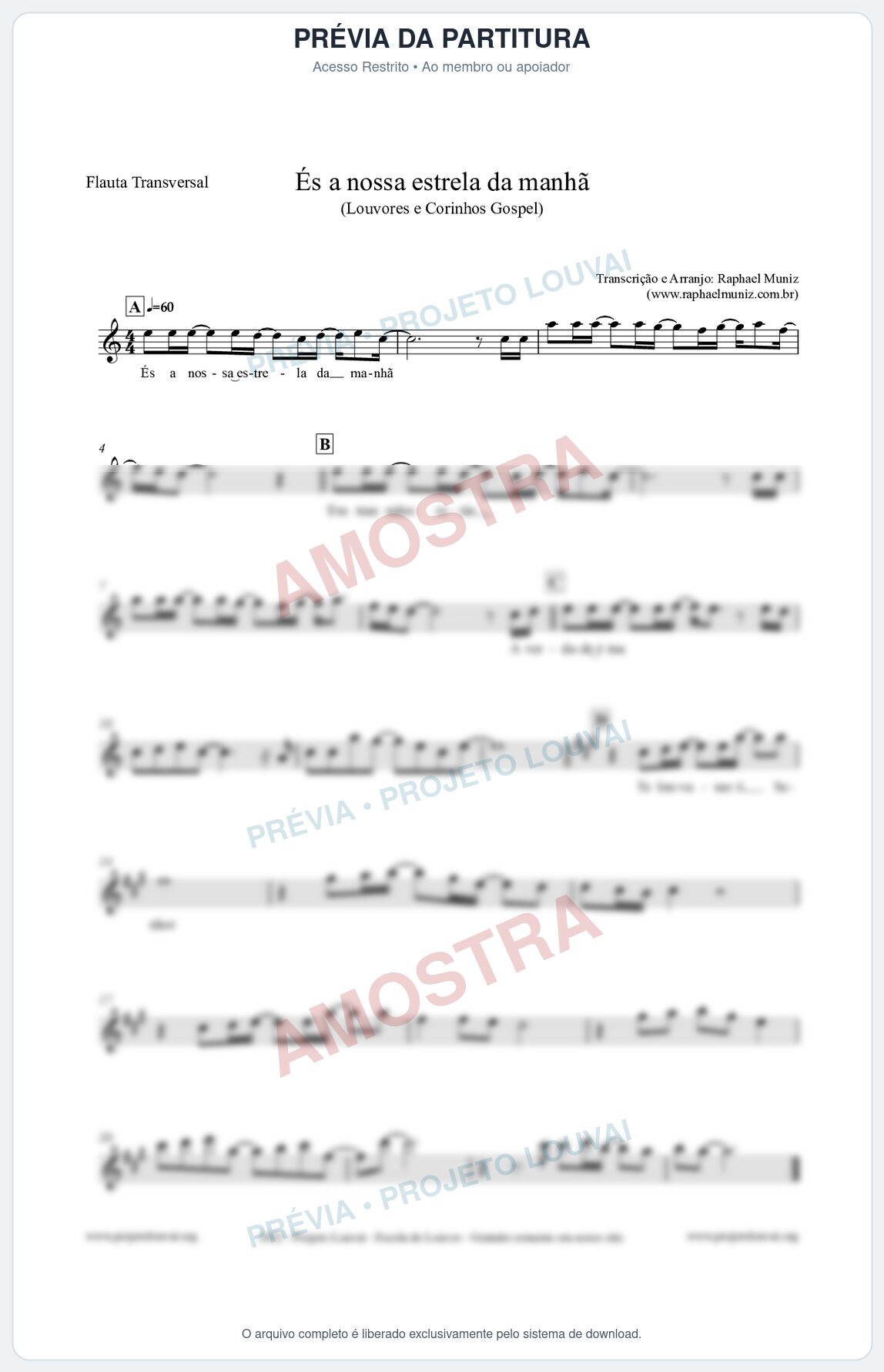 Prévia protegida da primeira página da partitura Partitura para Flauta Transversal - És a nossa estrela da manhã - Louvores e Corinhos Gospel
