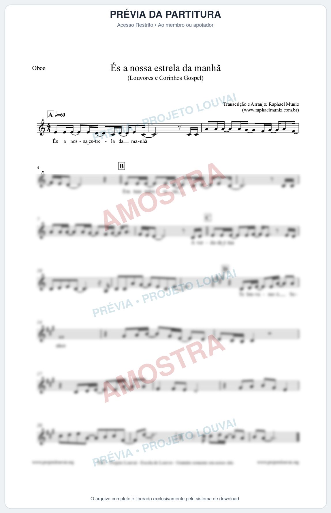 Prévia protegida da primeira página da partitura Partitura para Oboé - És a nossa estrela da manhã - Louvores e Corinhos Gospel