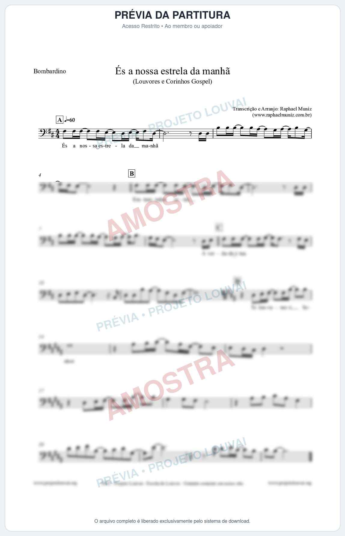 Prévia protegida da primeira página da partitura Partitura para Bombardino - És a nossa estrela da manhã - Louvores e Corinhos Gospel