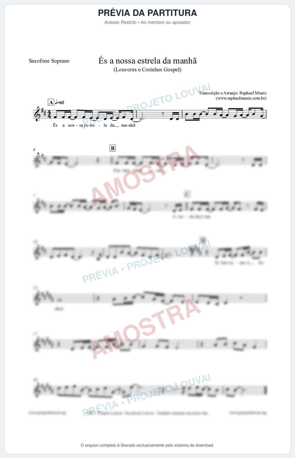 Prévia protegida da primeira página da partitura Partitura para Saxofone Soprano - És a nossa estrela da manhã - Louvores e Corinhos Gospel