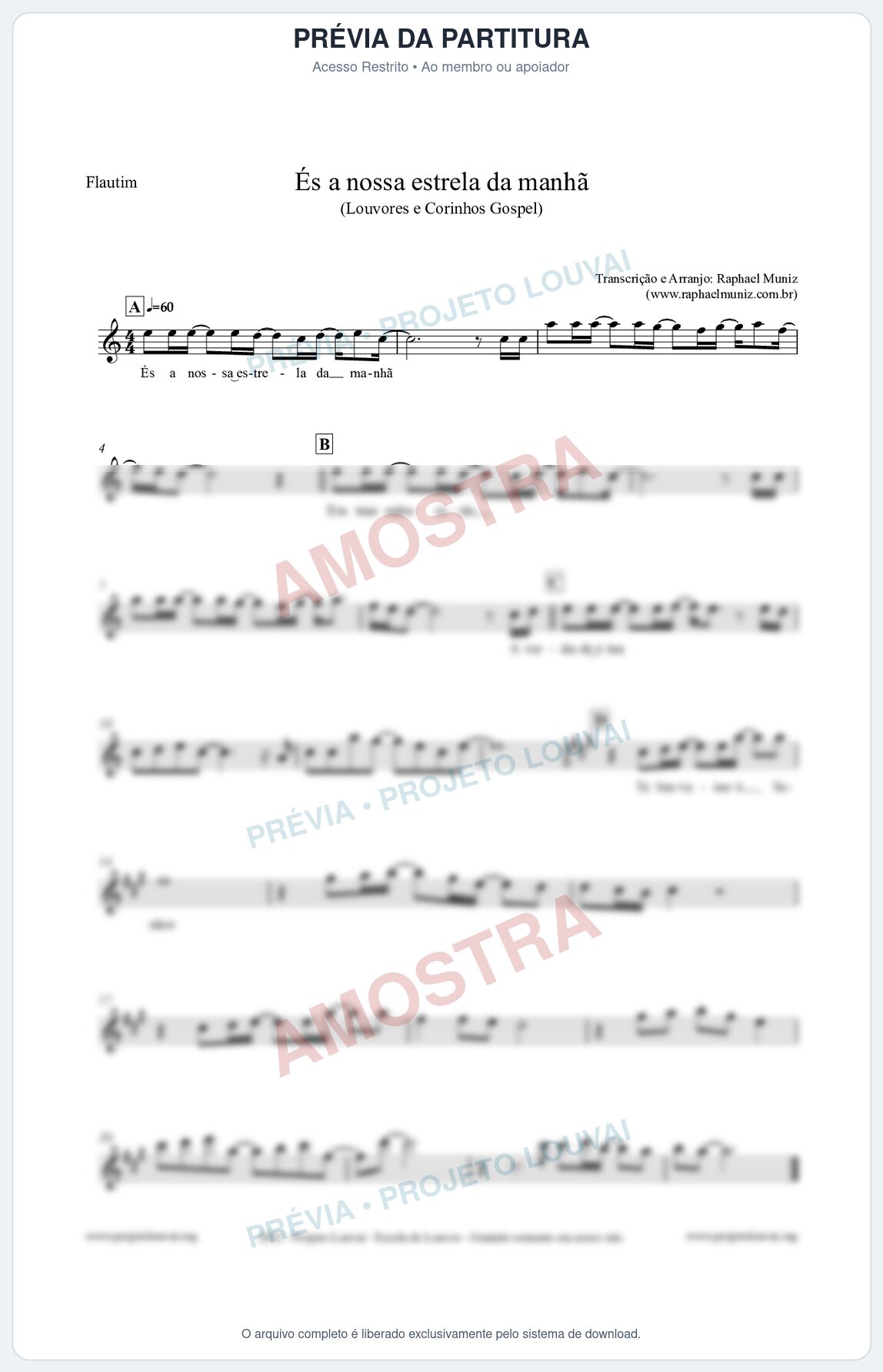 Prévia protegida da primeira página da partitura Partitura para Flautim - És a nossa estrela da manhã - Louvores e Corinhos Gospel