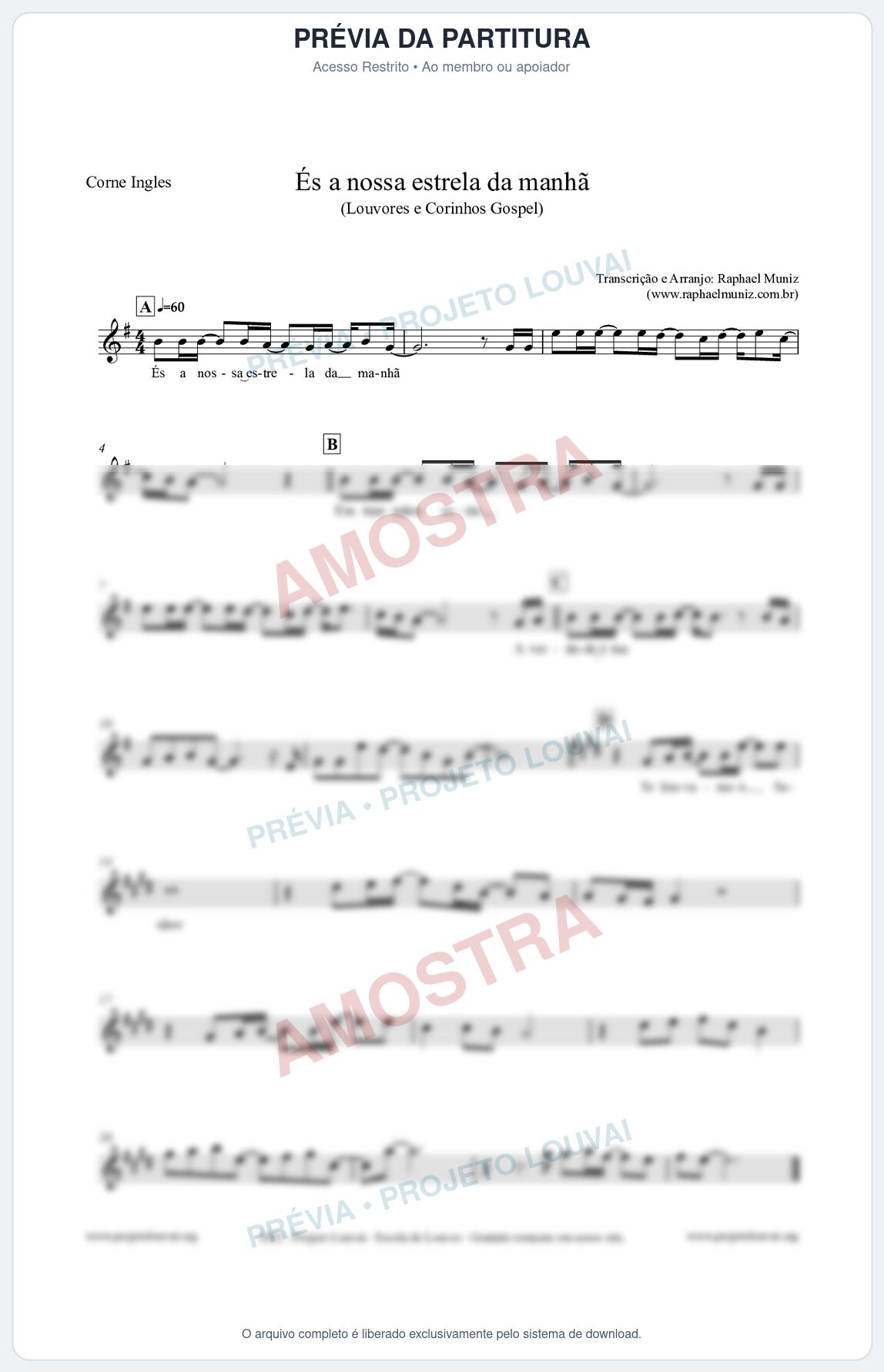Prévia protegida da primeira página da partitura Partitura para Corne Inglês - És a nossa estrela da manhã - Louvores e Corinhos Gospel