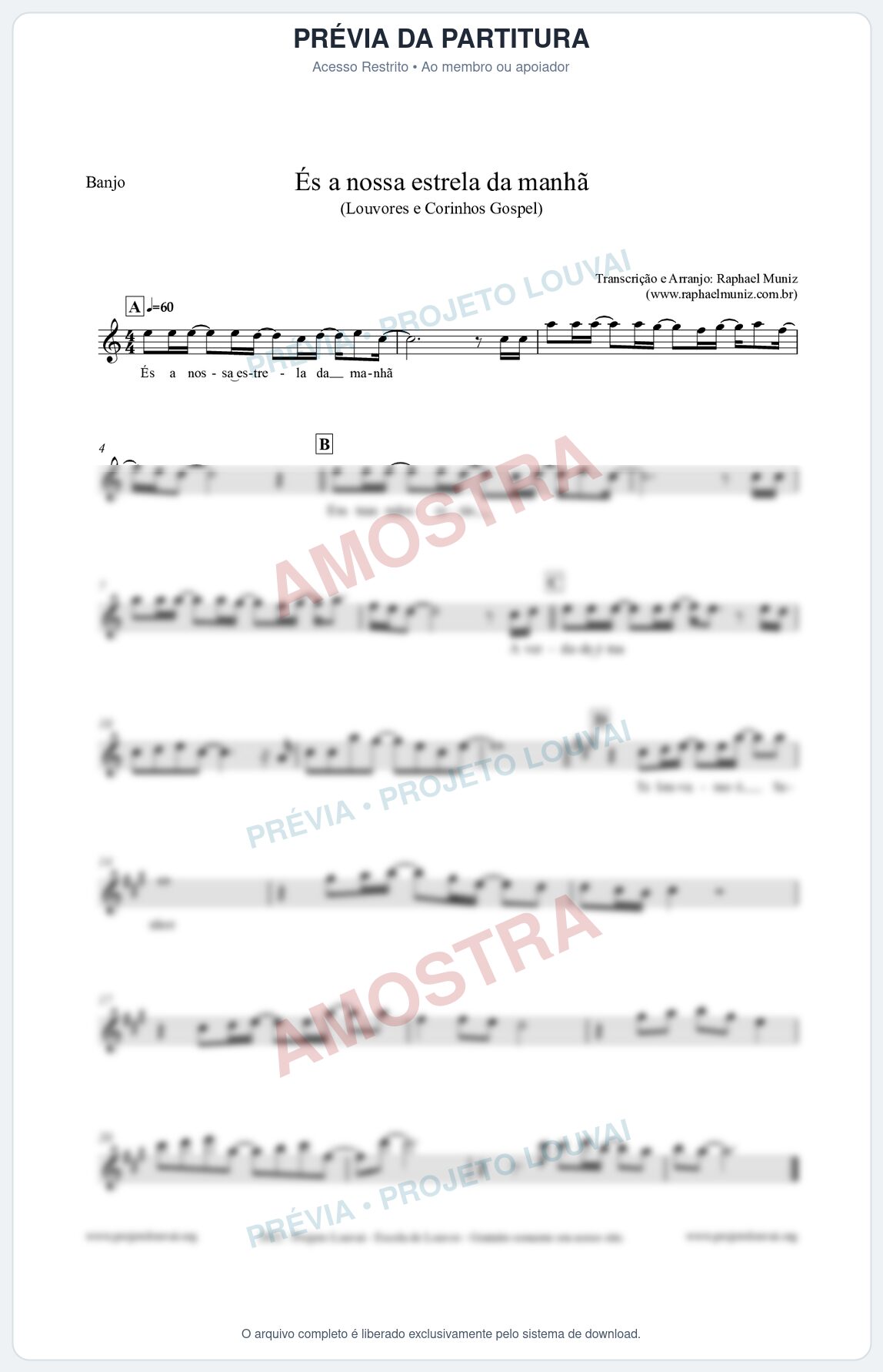 Prévia protegida da primeira página da partitura Partitura para Banjo - És a nossa estrela da manhã - Louvores e Corinhos Gospel