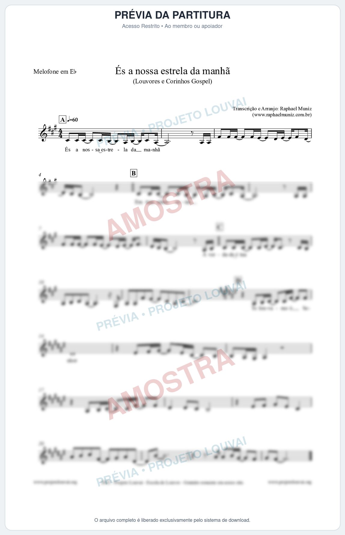 Prévia protegida da primeira página da partitura Partitura para Melofone em Eb - És a nossa estrela da manhã - Louvores e Corinhos Gospel