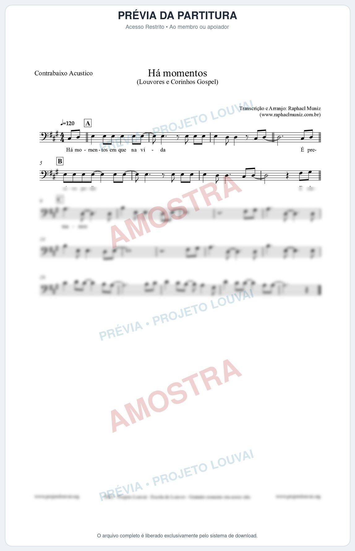 Prévia protegida da primeira página da partitura Partitura para Contrabaixo Acústico - Há momentos - Louvores e Corinhos Gospel