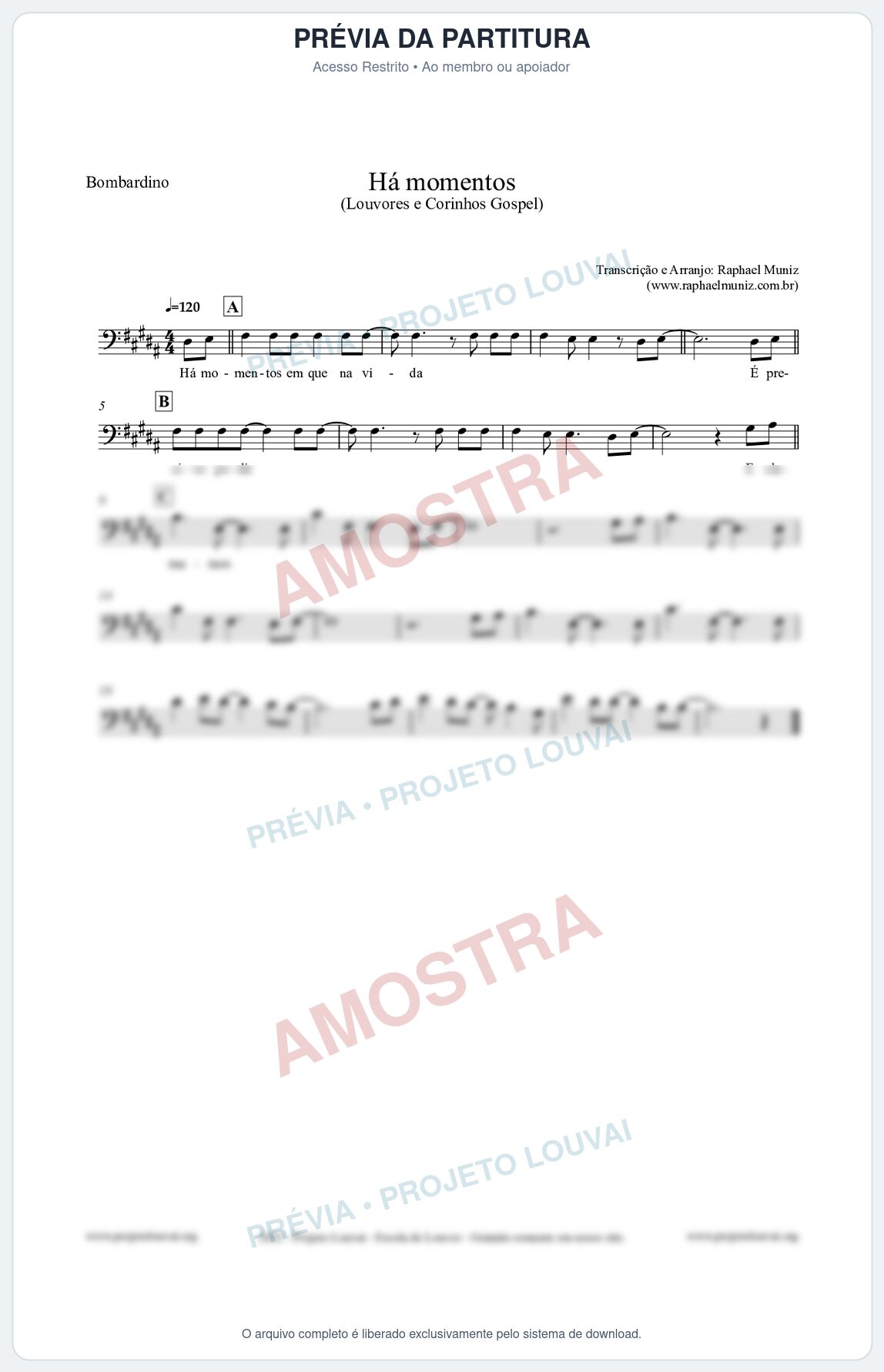 Prévia protegida da primeira página da partitura Partitura para Bombardino - Há momentos - Louvores e Corinhos Gospel