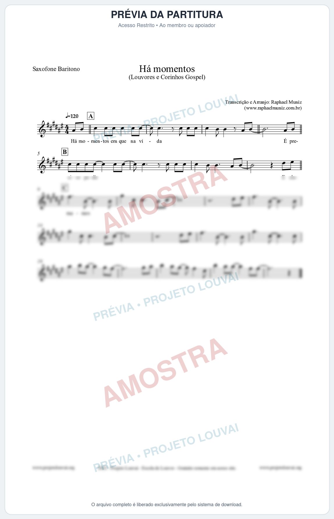 Prévia protegida da primeira página da partitura Partitura para Saxofone Barítono - Há momentos - Louvores e Corinhos Gospel