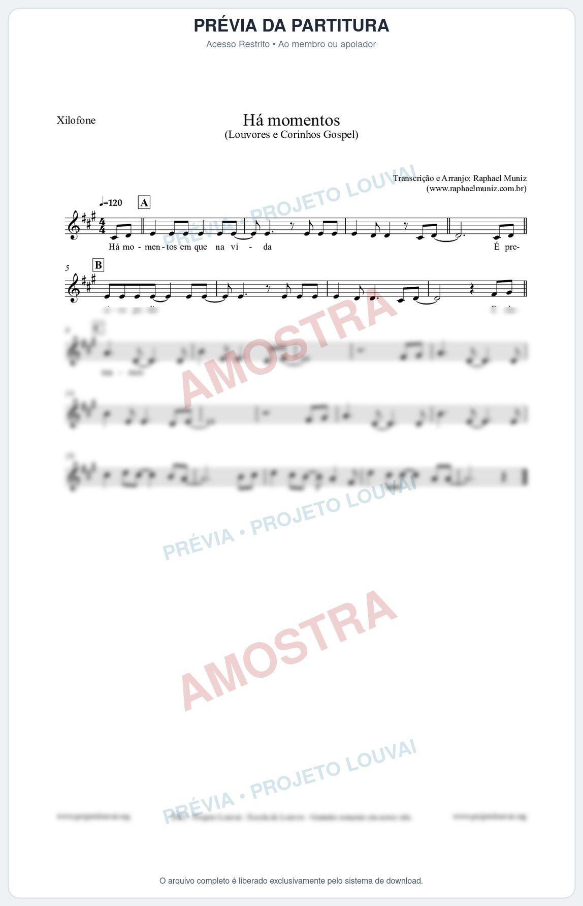 Prévia protegida da primeira página da partitura Partitura para Xilofone - Há momentos - Louvores e Corinhos Gospel