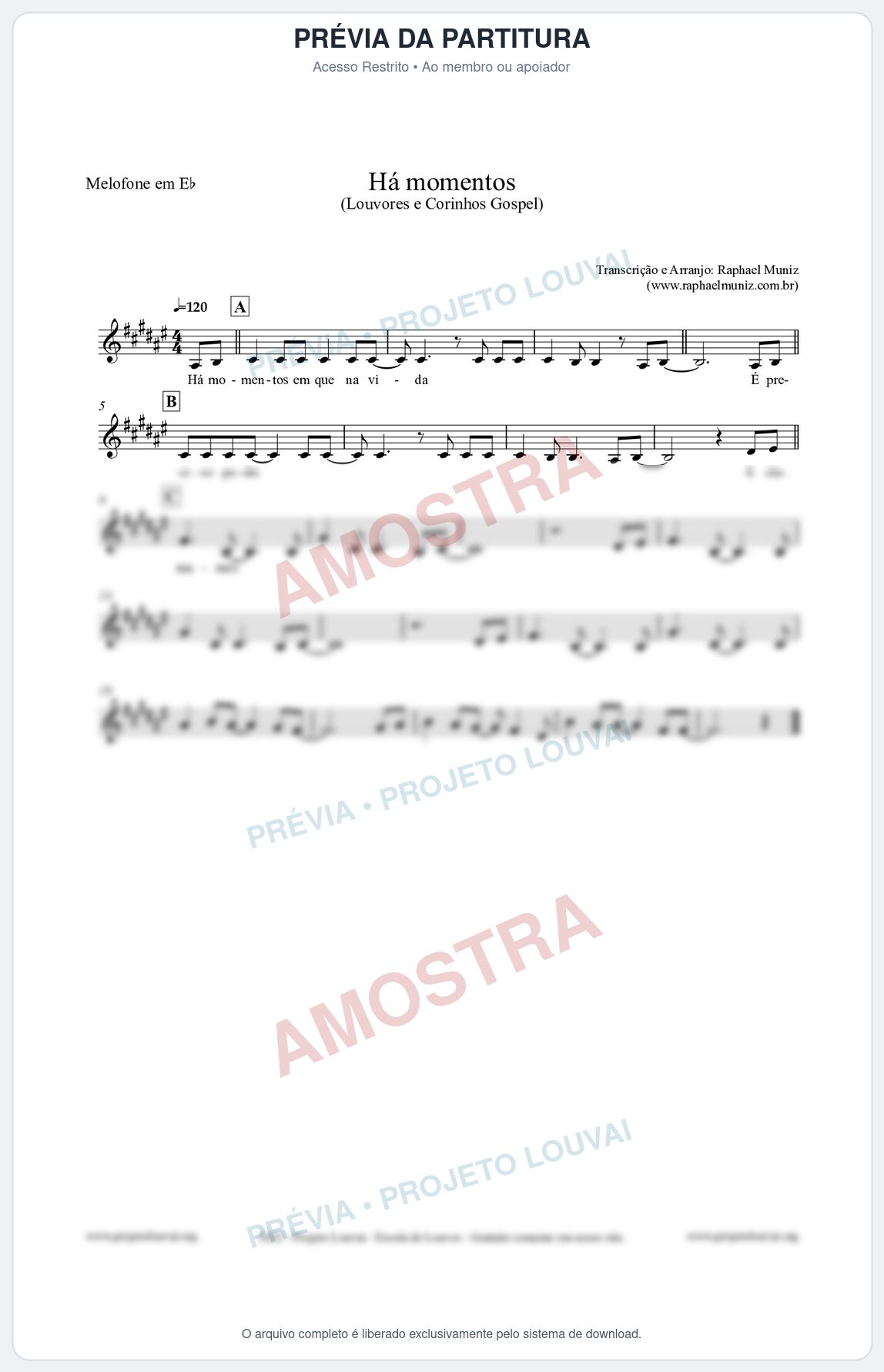 Prévia protegida da primeira página da partitura Partitura para Melofone em Eb - Há momentos - Louvores e Corinhos Gospel