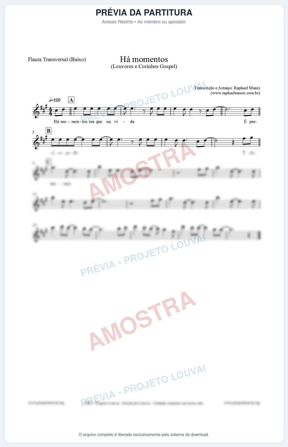 Prévia protegida da primeira página da partitura Partitura para Flauta Transversal (Baixo) - Há momentos - Louvores e Corinhos Gospel