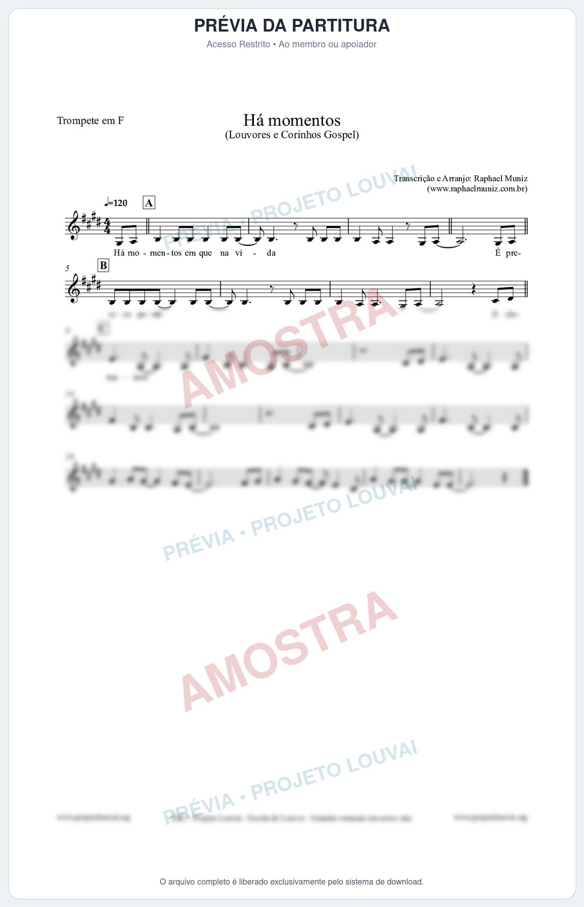 Prévia protegida da primeira página da partitura Partitura para Trompete em F - Há momentos - Louvores e Corinhos Gospel
