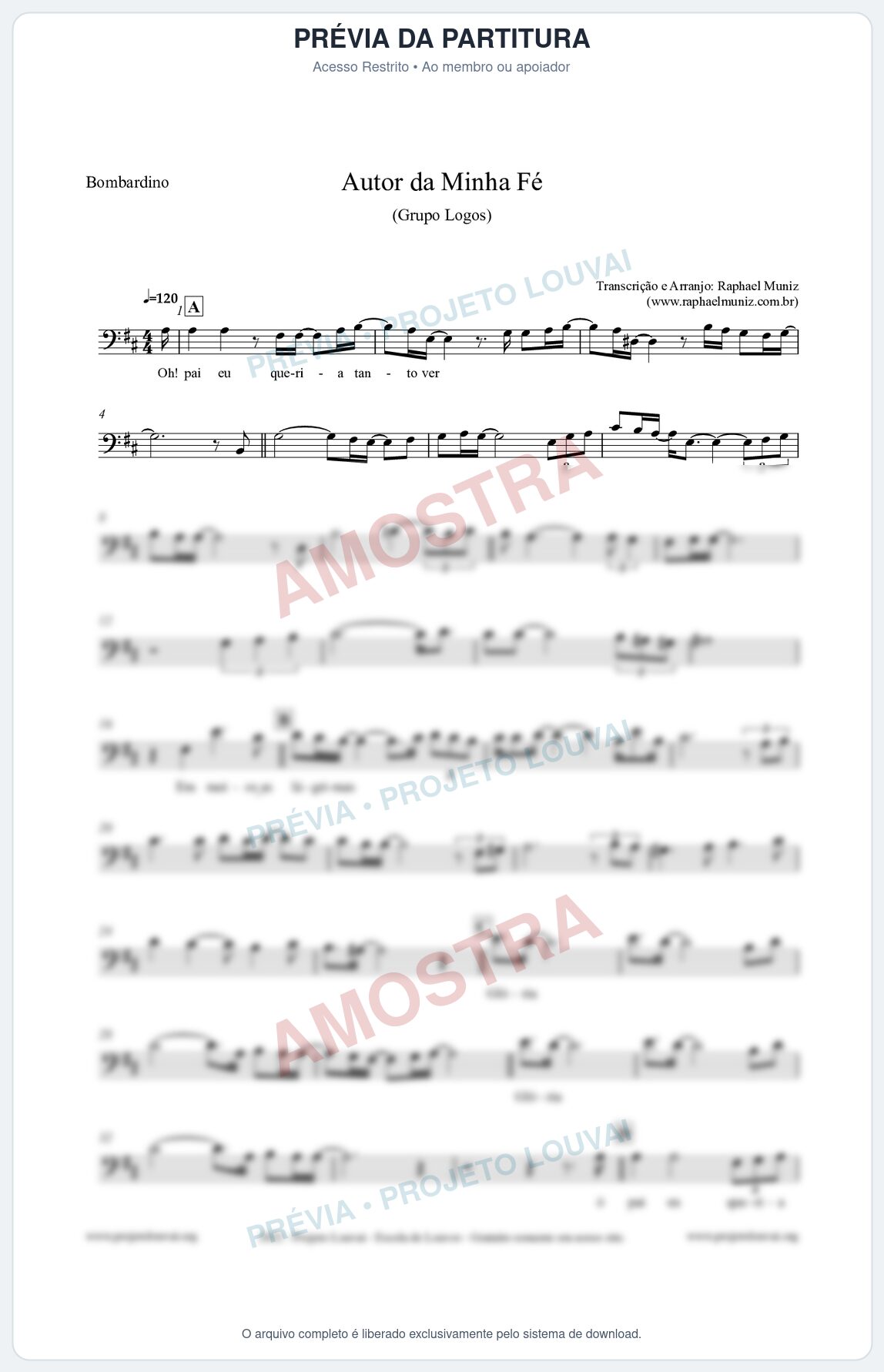 Prévia protegida da primeira página da partitura Partitura para Bombardino - Autor da minha fé - Grupo Logos