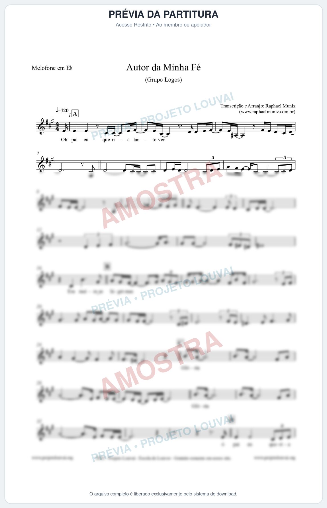 Prévia protegida da primeira página da partitura Partitura para Melofone em Eb - Autor da minha fé - Grupo Logos