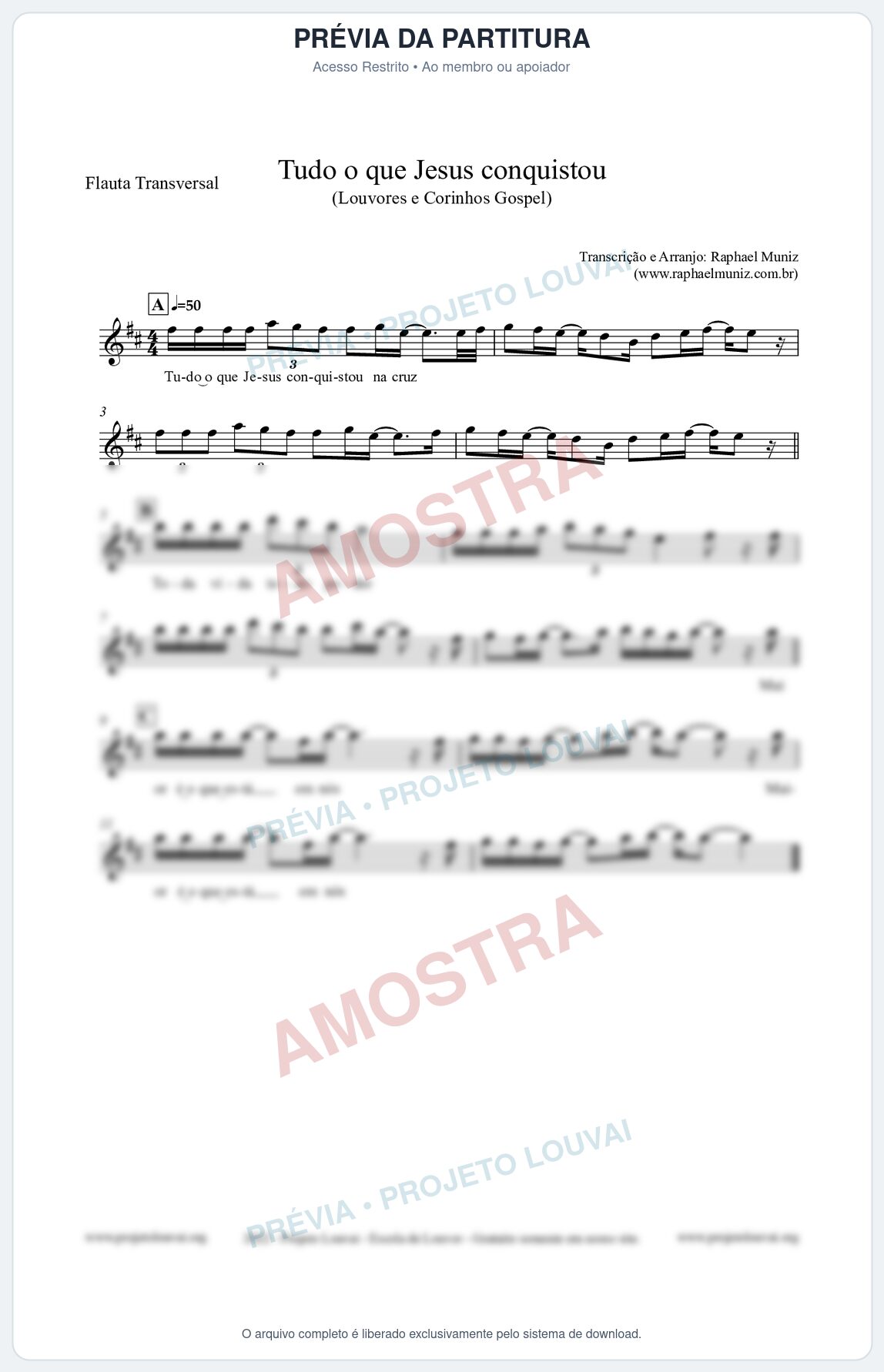 Prévia protegida da primeira página da partitura Partitura para Flauta Transversal - Tudo o que Jesus conquistou - Louvores e Corinhos Gospel