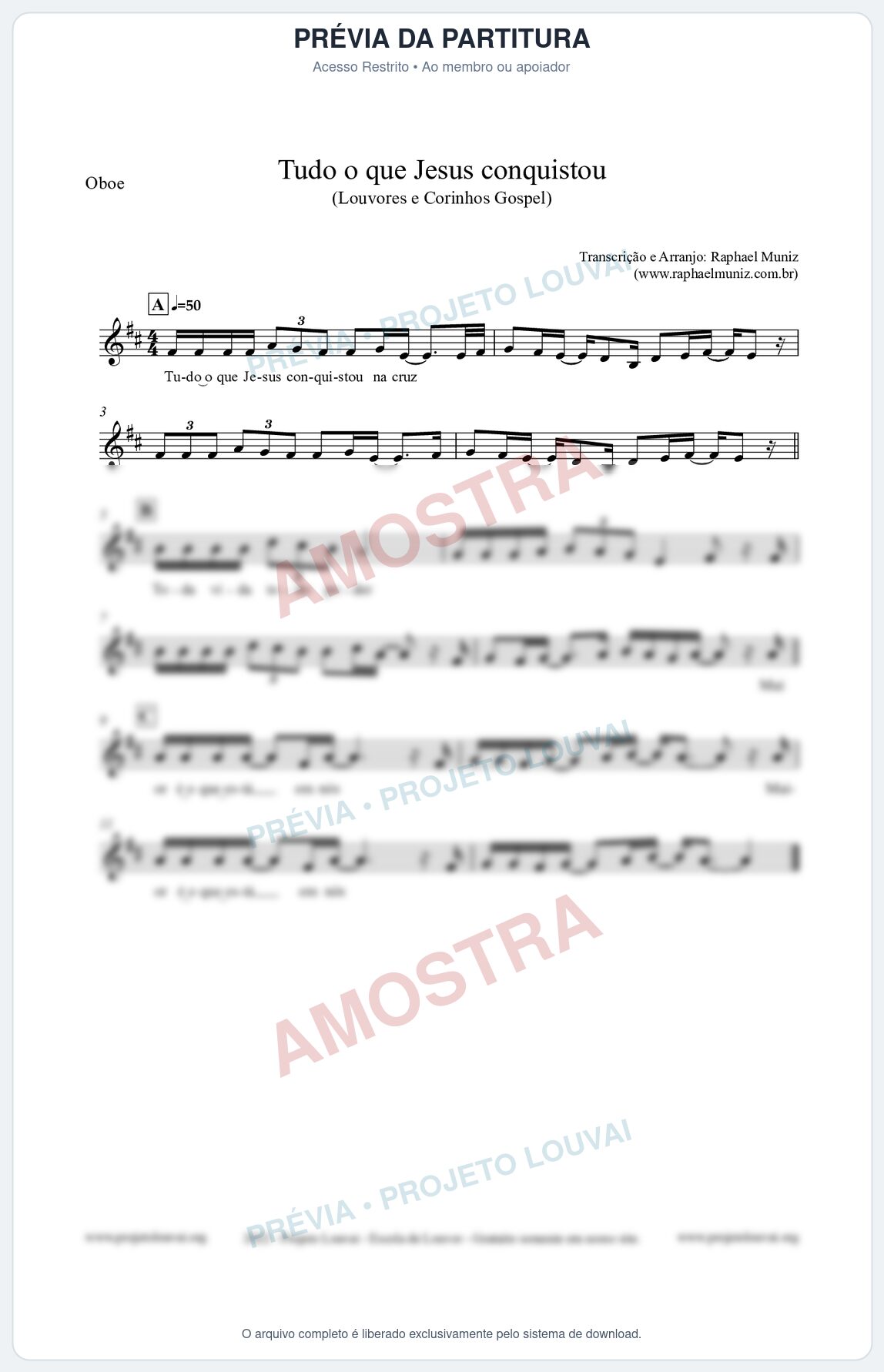 Prévia protegida da primeira página da partitura Partitura para Oboé - Tudo o que Jesus conquistou - Louvores e Corinhos Gospel