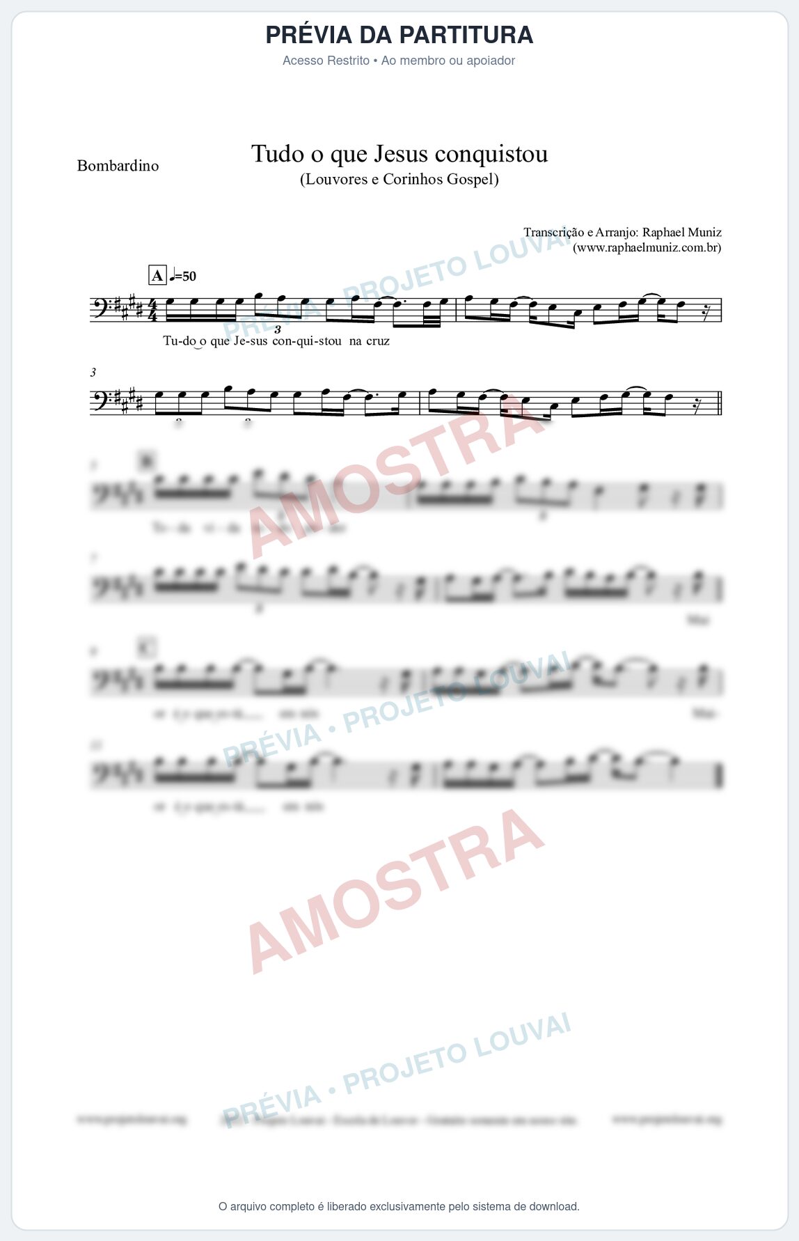 Prévia protegida da primeira página da partitura Partitura para Bombardino - Tudo o que Jesus conquistou - Louvores e Corinhos Gospel