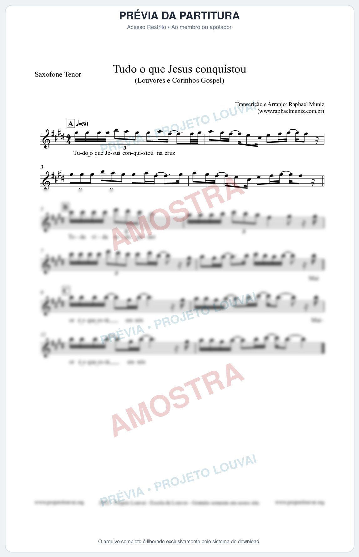 Prévia protegida da primeira página da partitura Partitura para Saxofone Tenor - Tudo o que Jesus conquistou - Louvores e Corinhos Gospel
