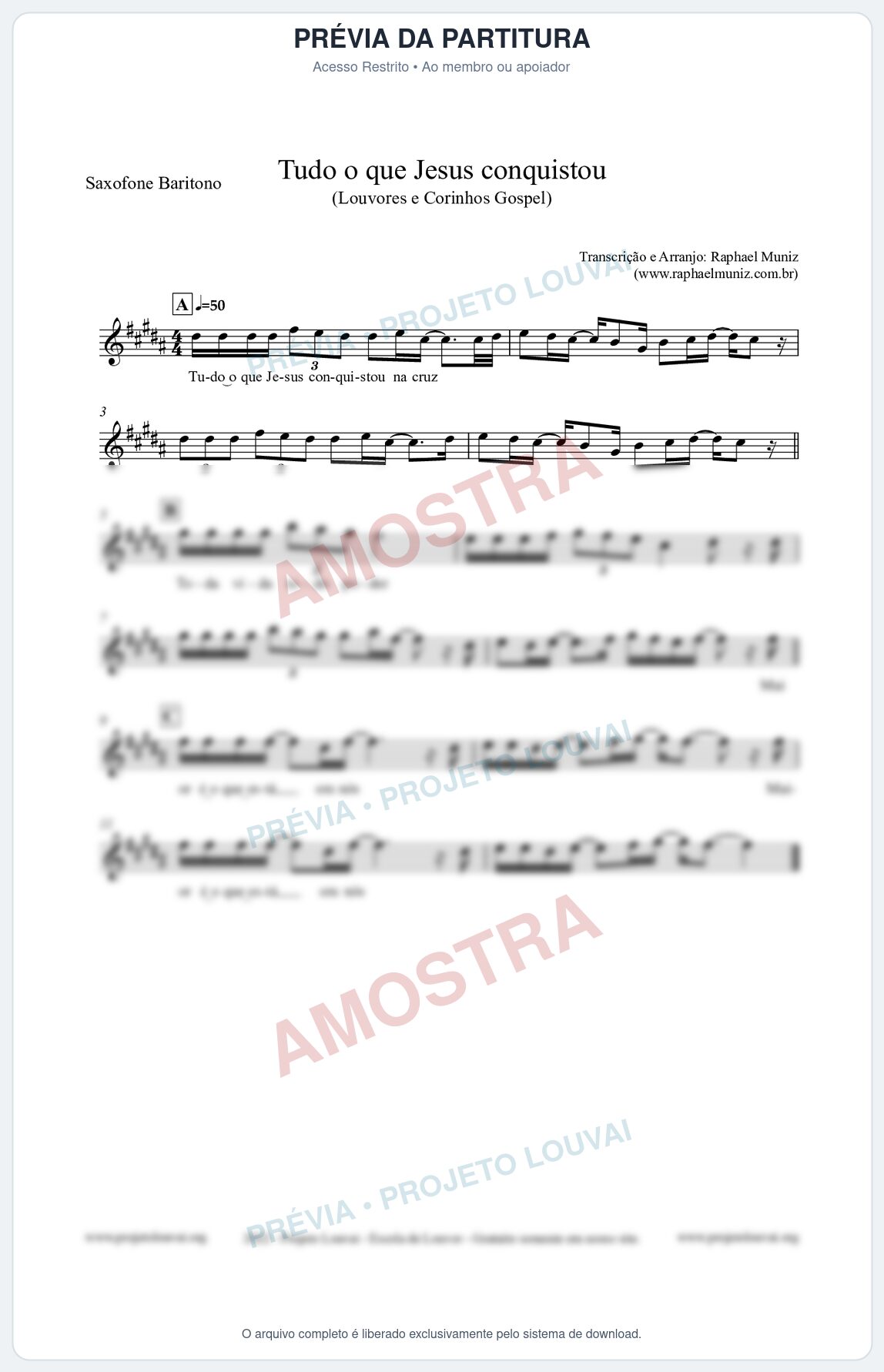 Prévia protegida da primeira página da partitura Partitura para Saxofone Barítono - Tudo o que Jesus conquistou - Louvores e Corinhos Gospel