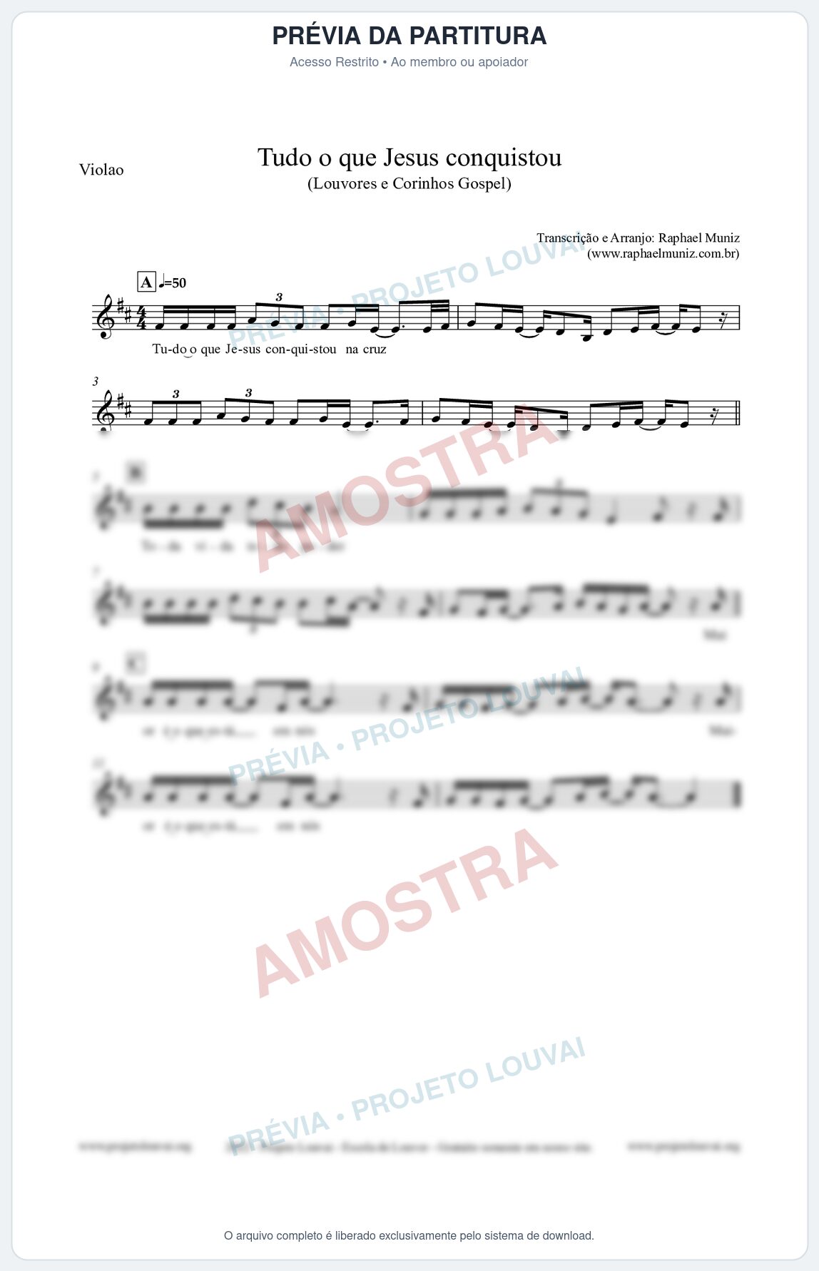 Prévia protegida da primeira página da partitura Partitura para Violão - Tudo o que Jesus conquistou - Louvores e Corinhos Gospel