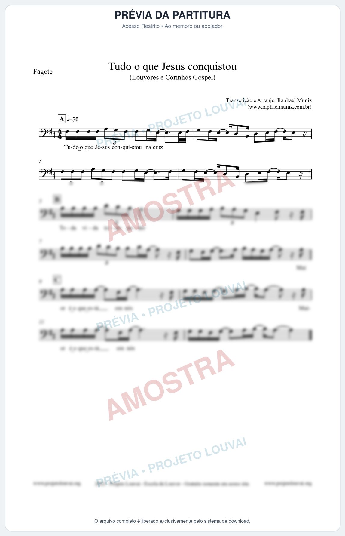 Prévia protegida da primeira página da partitura Partitura para Fagote - Tudo o que Jesus conquistou - Louvores e Corinhos Gospel
