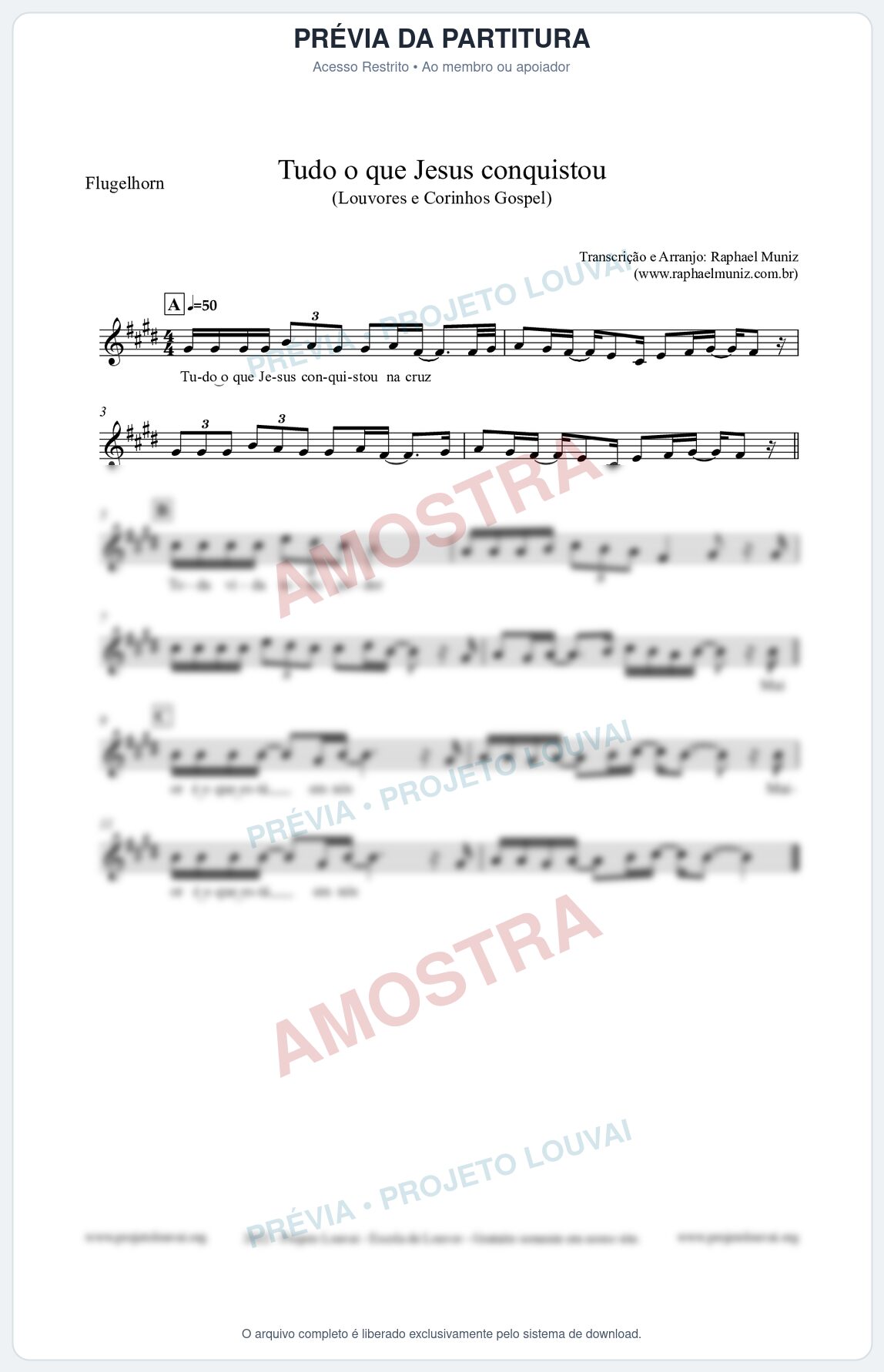 Prévia protegida da primeira página da partitura Partitura para Flugelhorn - Tudo o que Jesus conquistou - Louvores e Corinhos Gospel