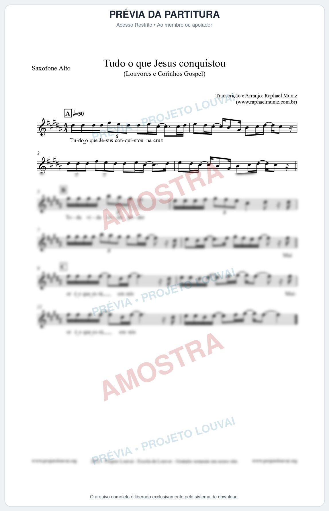 Prévia protegida da primeira página da partitura Partitura para Saxofone Alto - Tudo o que Jesus conquistou - Louvores e Corinhos Gospel