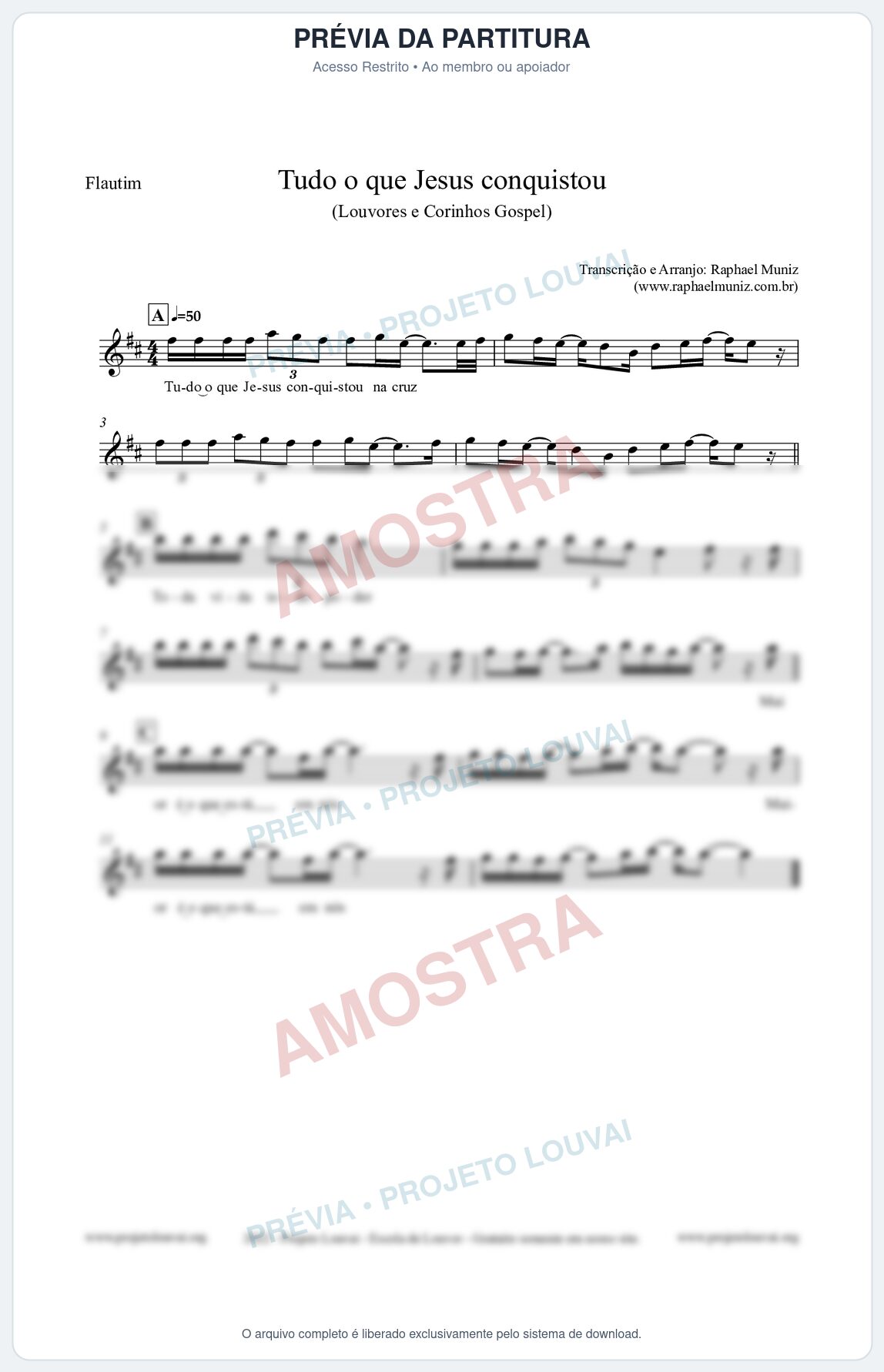 Prévia protegida da primeira página da partitura Partitura para Flautim - Tudo o que Jesus conquistou - Louvores e Corinhos Gospel