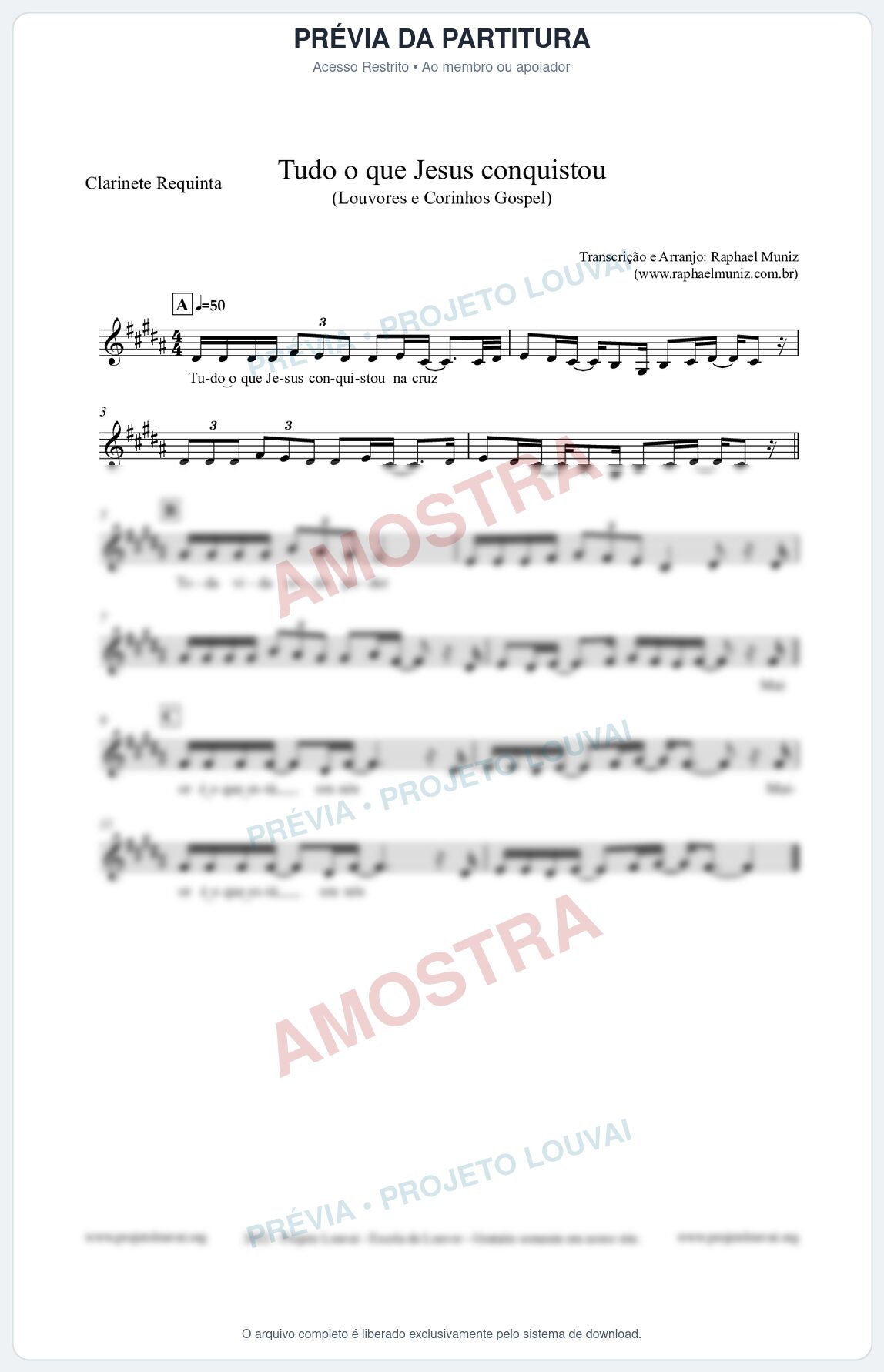 Prévia protegida da primeira página da partitura Partitura para Clarinete Requinta - Tudo o que Jesus conquistou - Louvores e Corinhos Gospel
