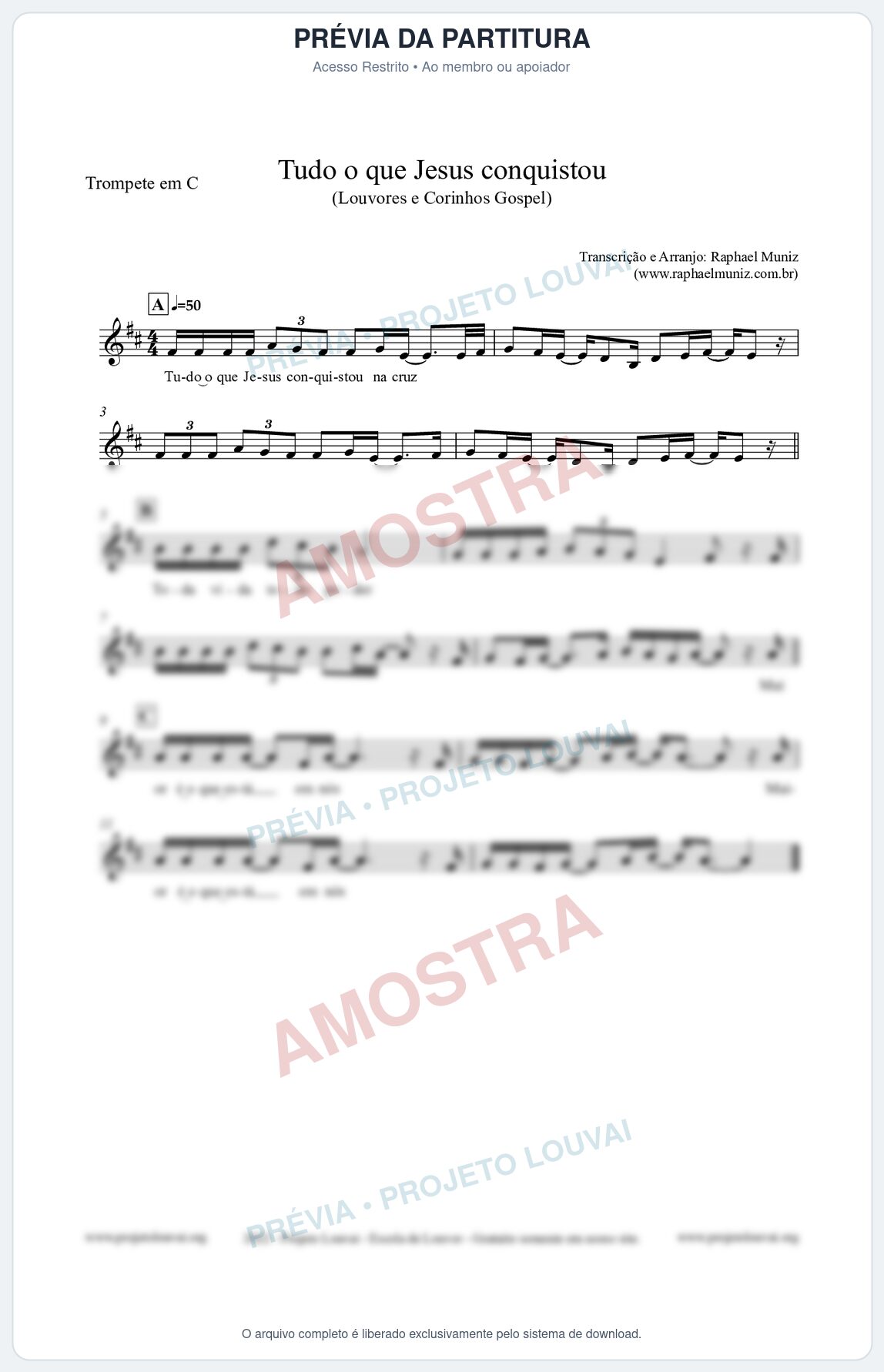 Prévia protegida da primeira página da partitura Partitura para Trompete em C - Tudo o que Jesus conquistou - Louvores e Corinhos Gospel
