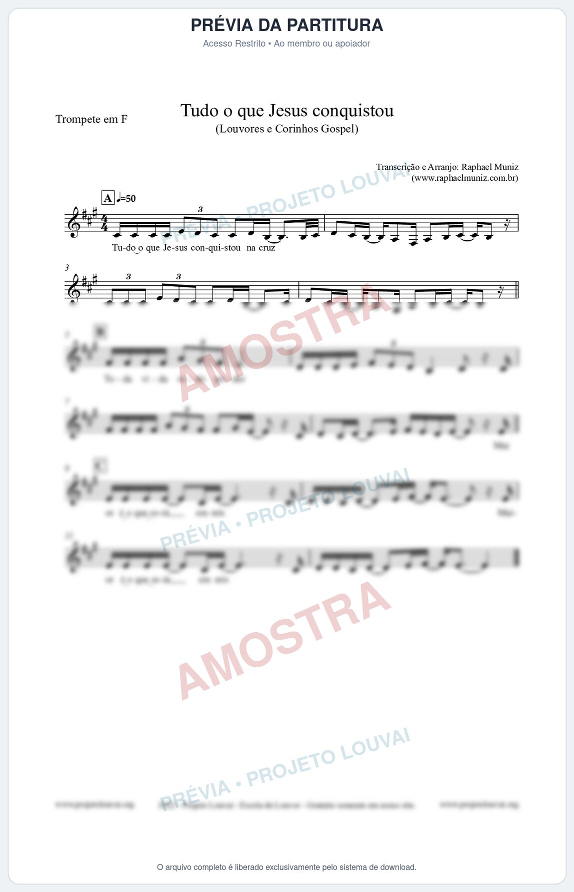 Prévia protegida da primeira página da partitura Partitura para Trompete em F - Tudo o que Jesus conquistou - Louvores e Corinhos Gospel
