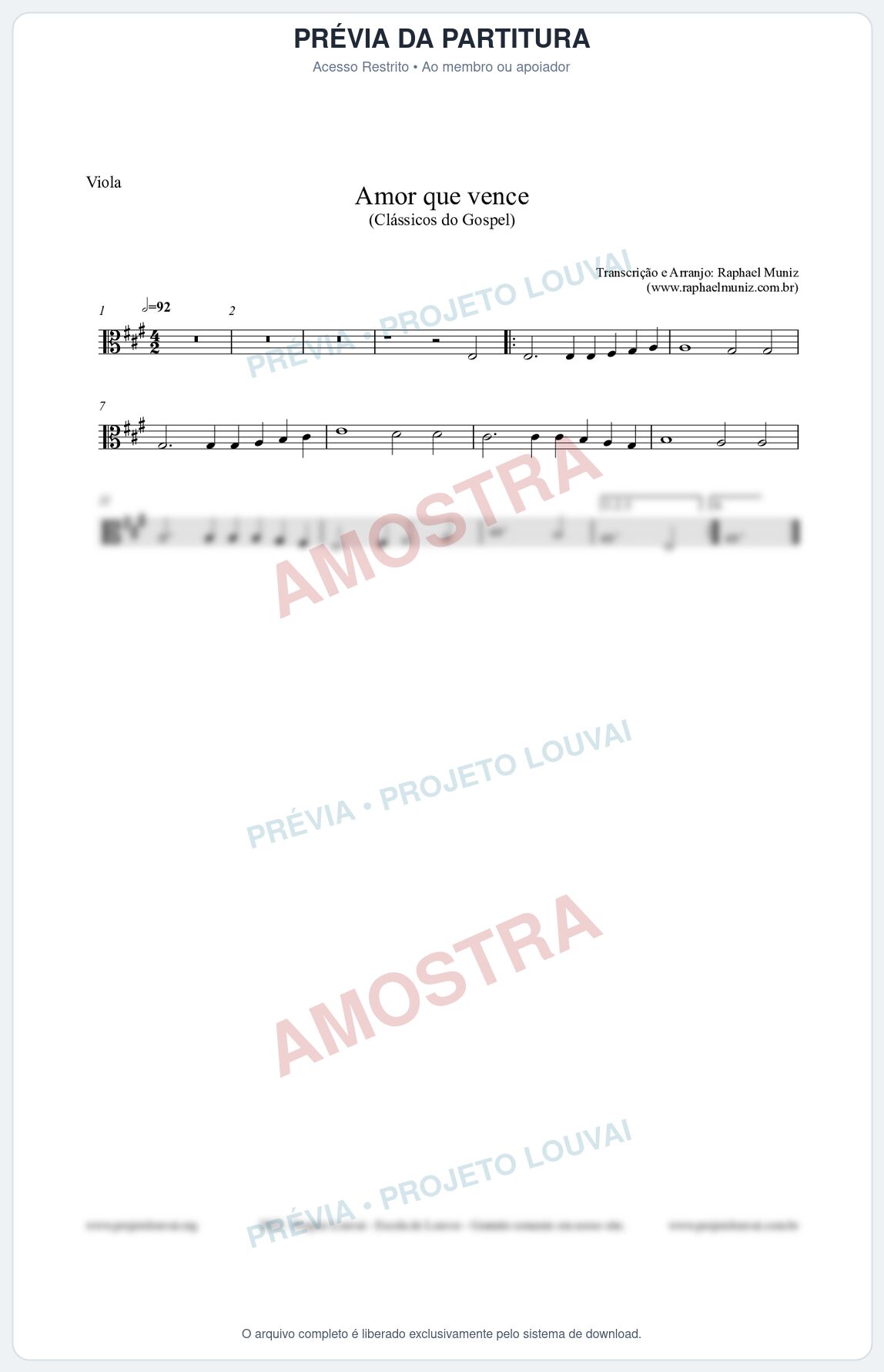 Prévia protegida da primeira página da partitura Partitura para Viola - Amor que vence - Harpa Cristã nº27 - Clássicos do Gospel