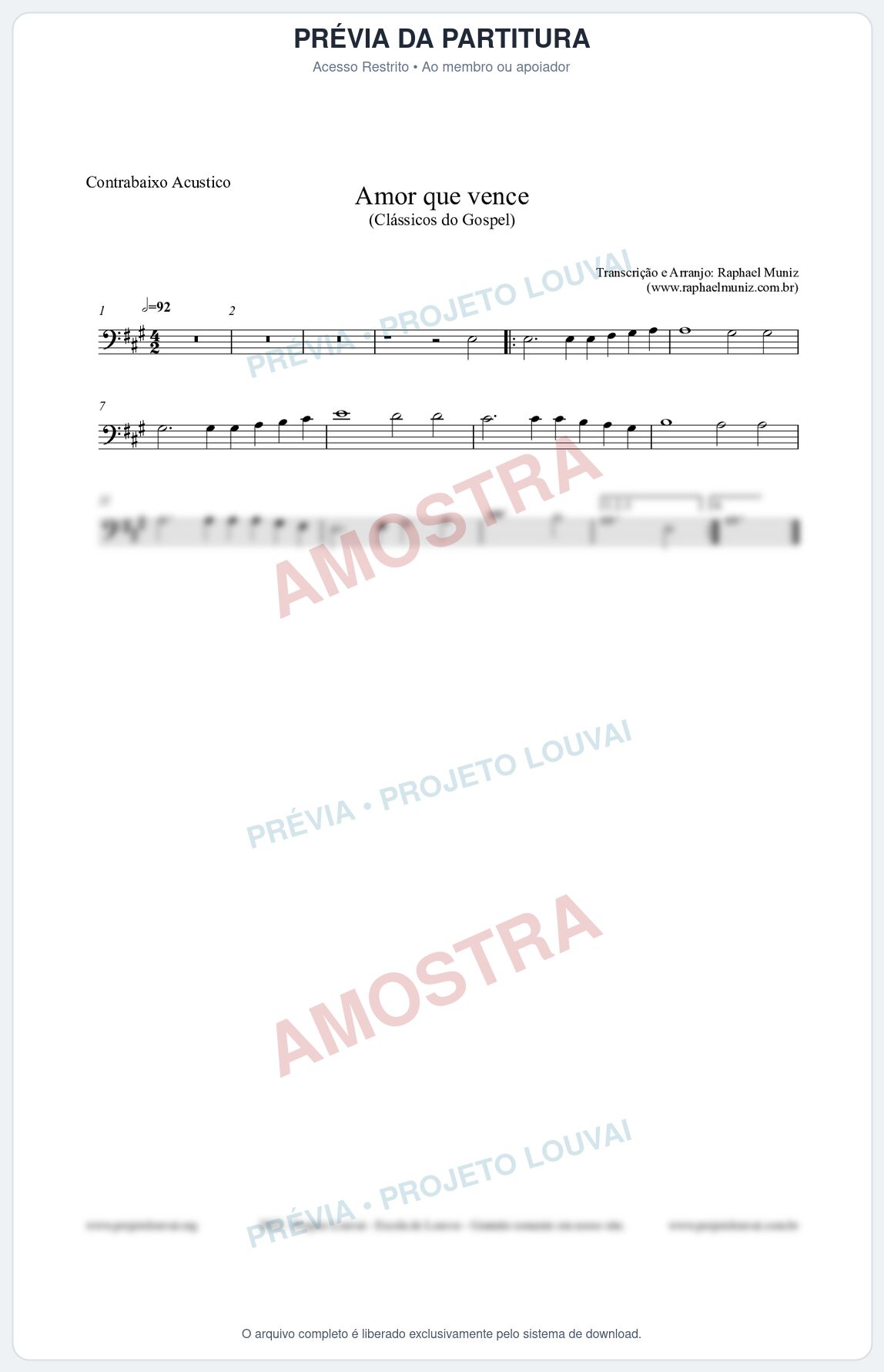 Prévia protegida da primeira página da partitura Partitura para Contrabaixo Acústico - Amor que vence - Harpa Cristã nº27 - Clássicos do Gospel
