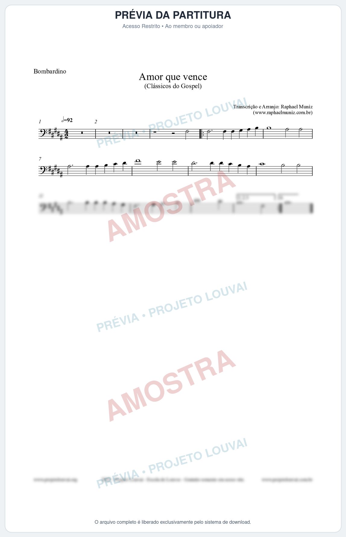 Prévia protegida da primeira página da partitura Partitura para Bombardino - Amor que vence - Harpa Cristã nº27 - Clássicos do Gospel