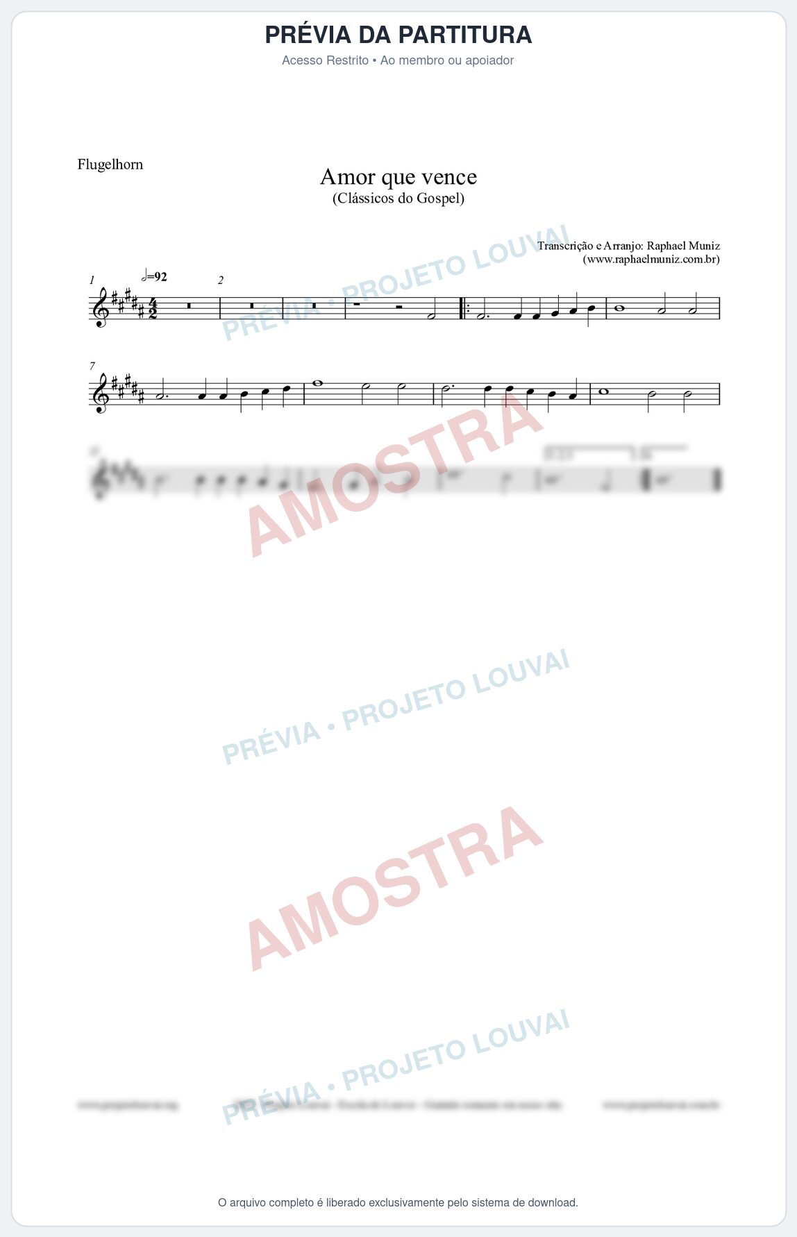 Prévia protegida da primeira página da partitura Partitura para Flugelhorn - Amor que vence - Harpa Cristã nº27 - Clássicos do Gospel