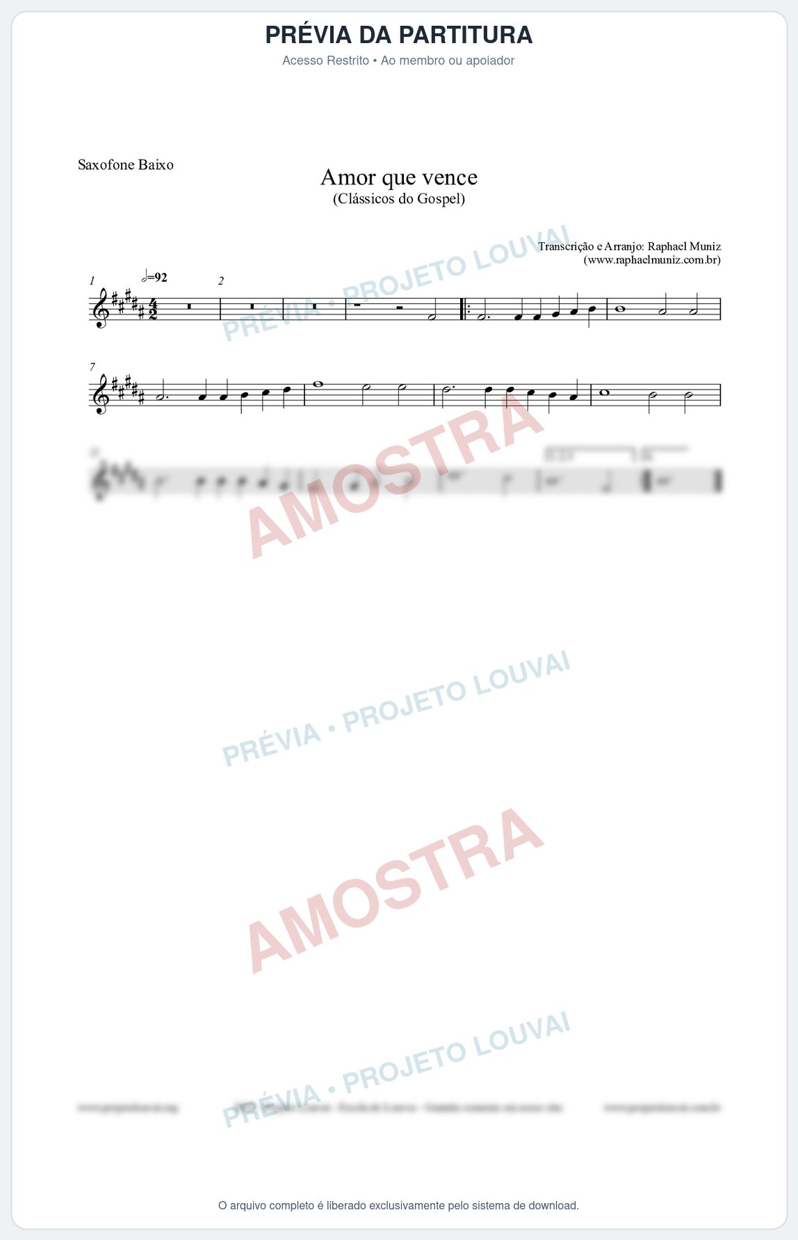 Prévia protegida da primeira página da partitura Partitura para Saxofone Baixo - Amor que vence - Harpa Cristã nº27 - Clássicos do Gospel