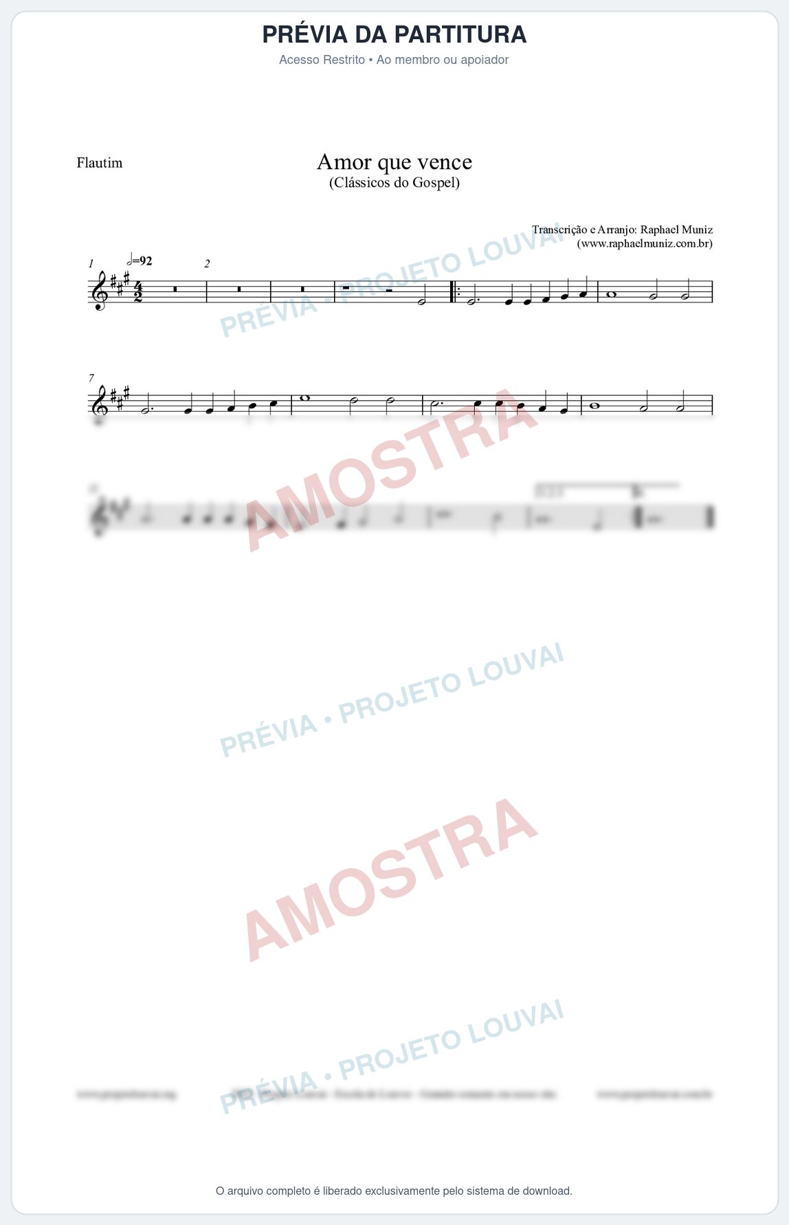 Prévia protegida da primeira página da partitura Partitura para Flautim - Amor que vence - Harpa Cristã nº27 - Clássicos do Gospel