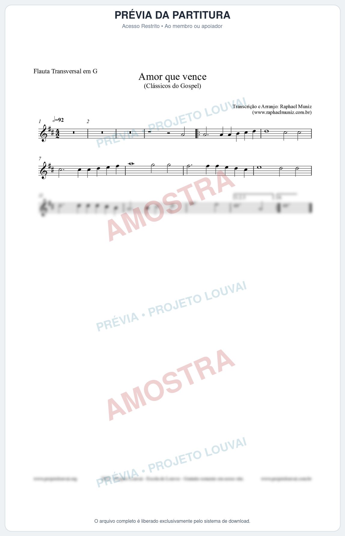 Prévia protegida da primeira página da partitura Partitura para Flauta Transversal em G - Amor que vence - Harpa Cristã nº27 - Clássicos do Gospel