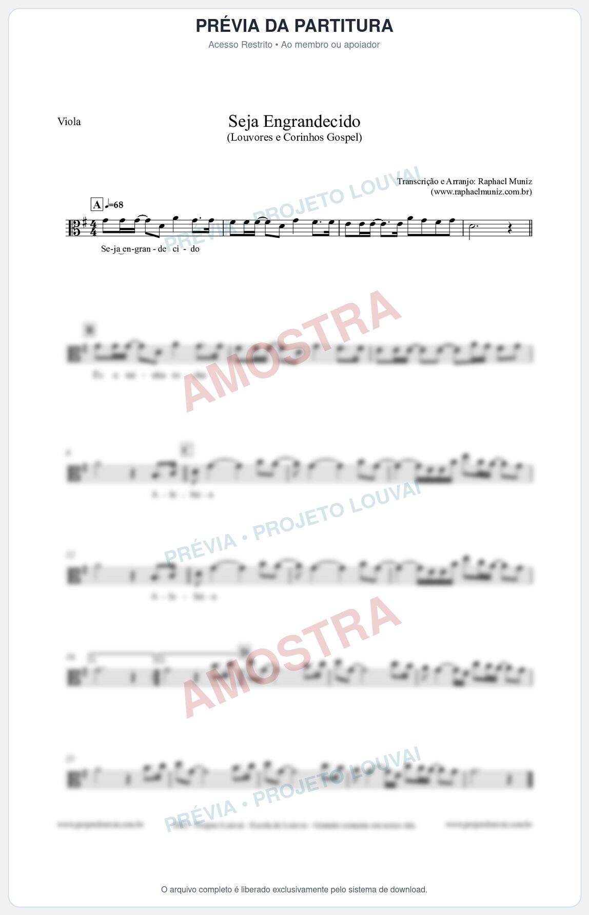 Prévia protegida da primeira página da partitura Partitura para Viola - Seja Engrandecido - Louvores e Corinhos Gospel